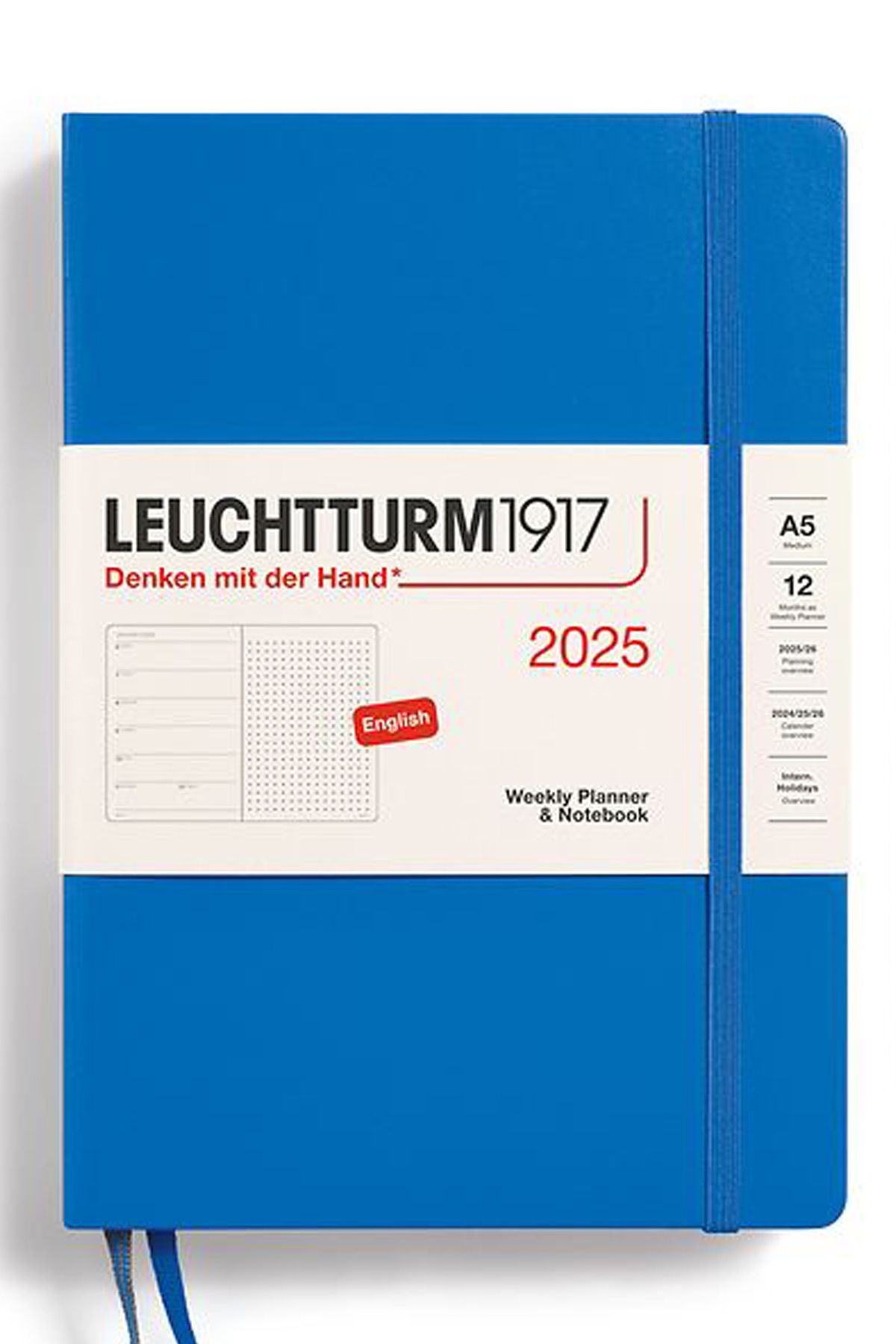 Leuchtturm1917 2025 Haftalık Ajanda ve Not Defteri, Orta Boy (A5), Sert Kapak, Noktalı, İngilizce