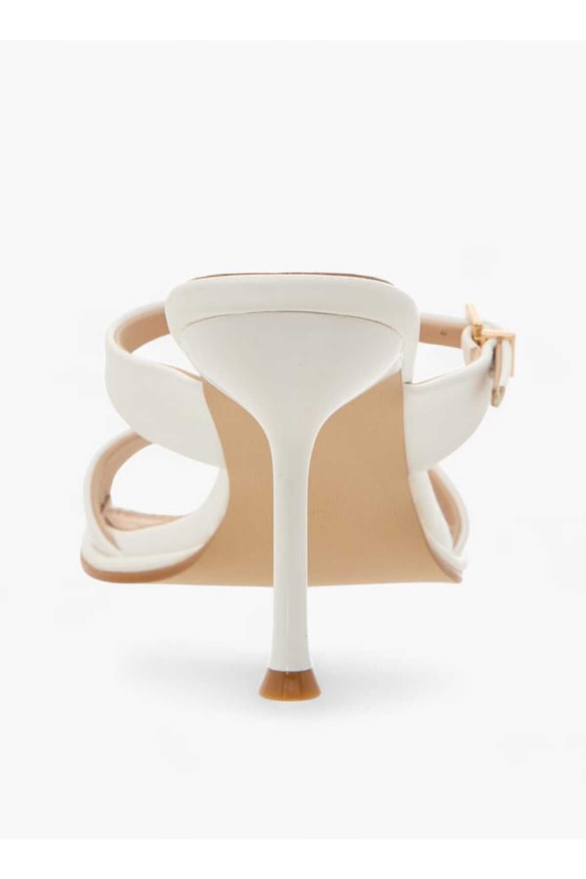 Flora Bella by Shoexpress-Flora Bella Solid Slip-On Sandals with Stiletto Heels and Buckle Detail 5