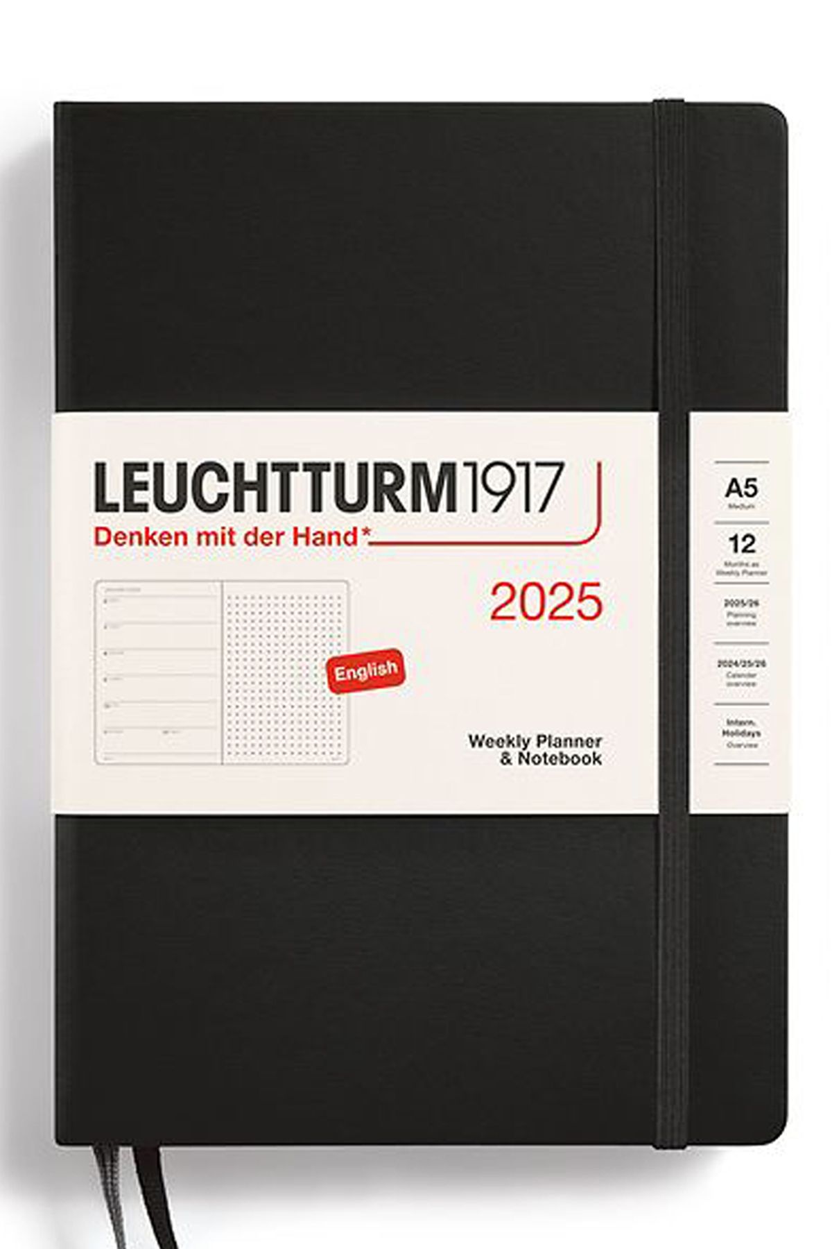 Leuchtturm1917 2025 Haftalık Ajanda ve Not Defteri, Orta Boy (A5), Sert Kapak, Noktalı, İngilizce