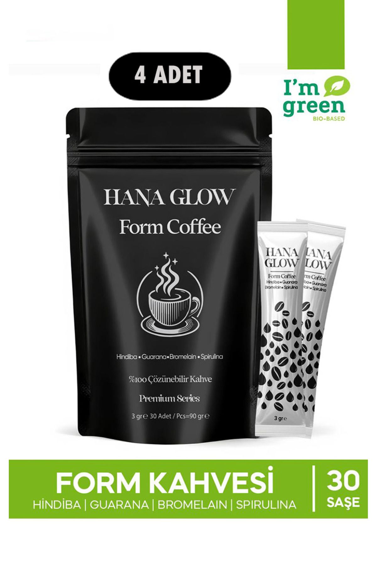 Hana Glow 4 Adet- Form Kahvesi Hindiba, Guarana, Bromelain, Spirulina İçerikli Detox