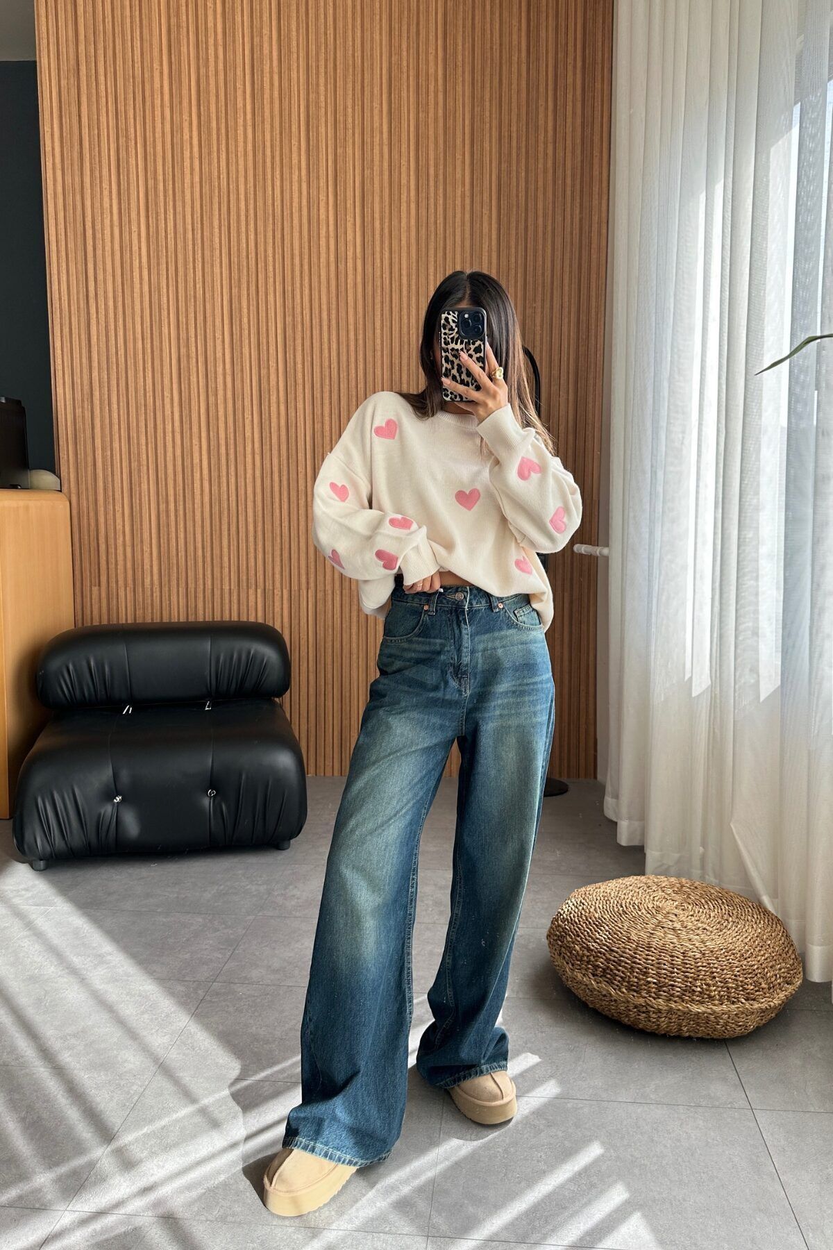 Camp Store Kadın Yeşil Eskitme Süper Wide Leg Jean Pantolon