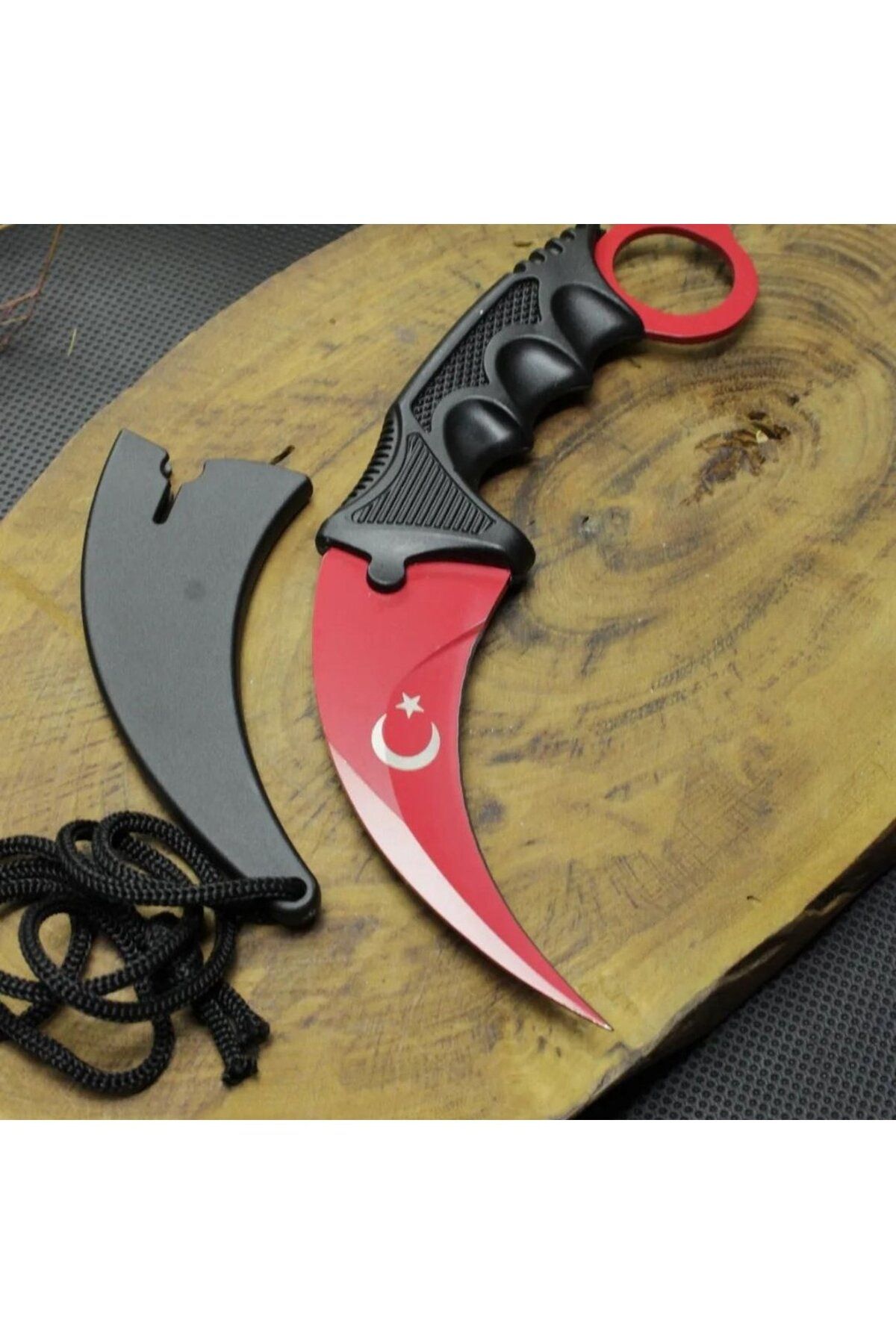 gifttime Kişiye Özel Klılflı CsGO Ay yıldız Kamp Outdoor Bıçak 22 CM