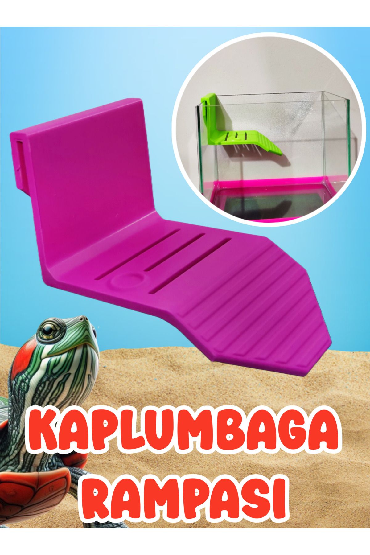 Akvaryum Kaplumbaga Rampası ( S BOY - Pembe ) Kaplumbaga Kayası Platformu