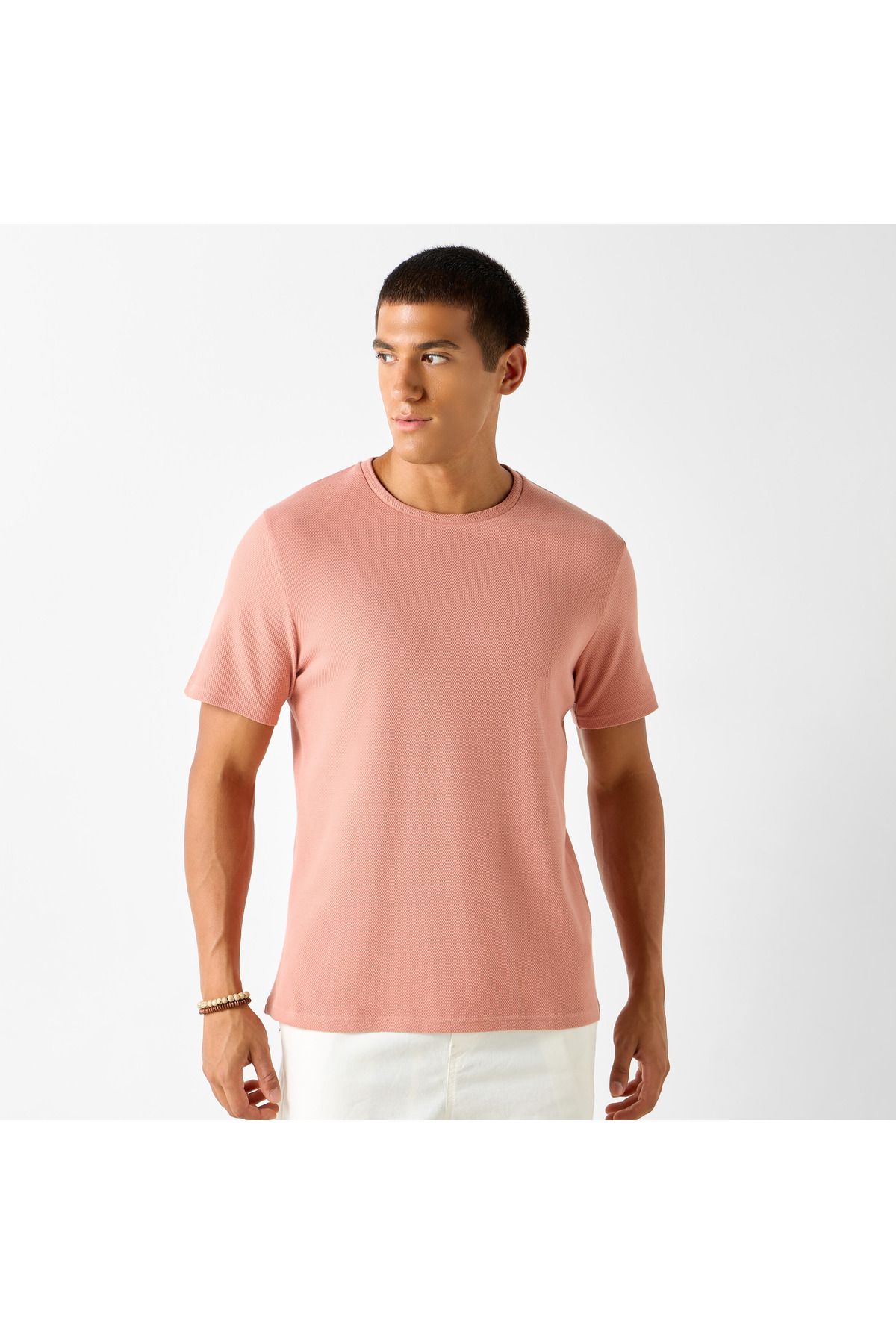 Iconic-Textured T-shirt With Short Sleeves And Crew Neck 1