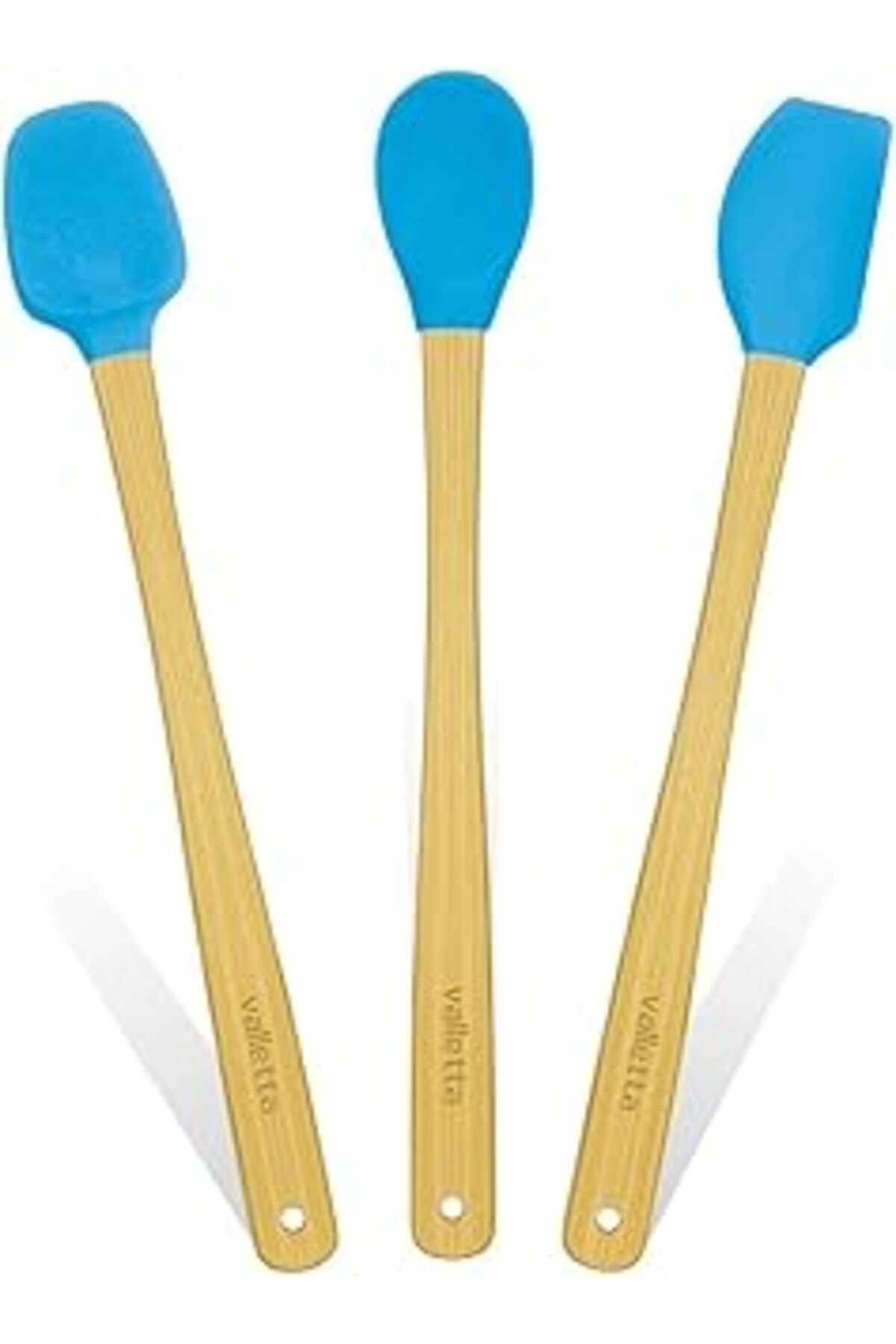 STOREMAX 3'Lü Turkuaz Bambu Silikon Spatula Seti Uzun 26 Cm