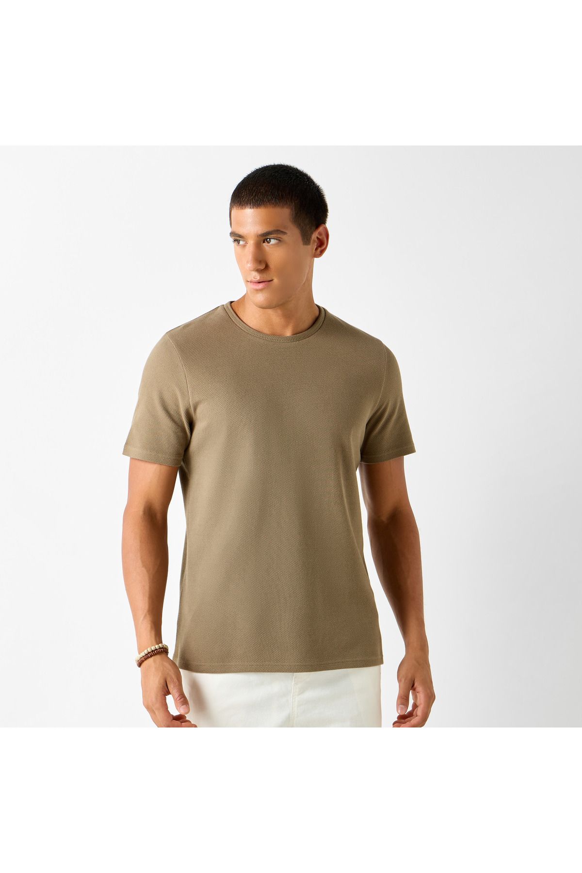 Iconic-Textured T-shirt With Short Sleeves And Crew Neck 1