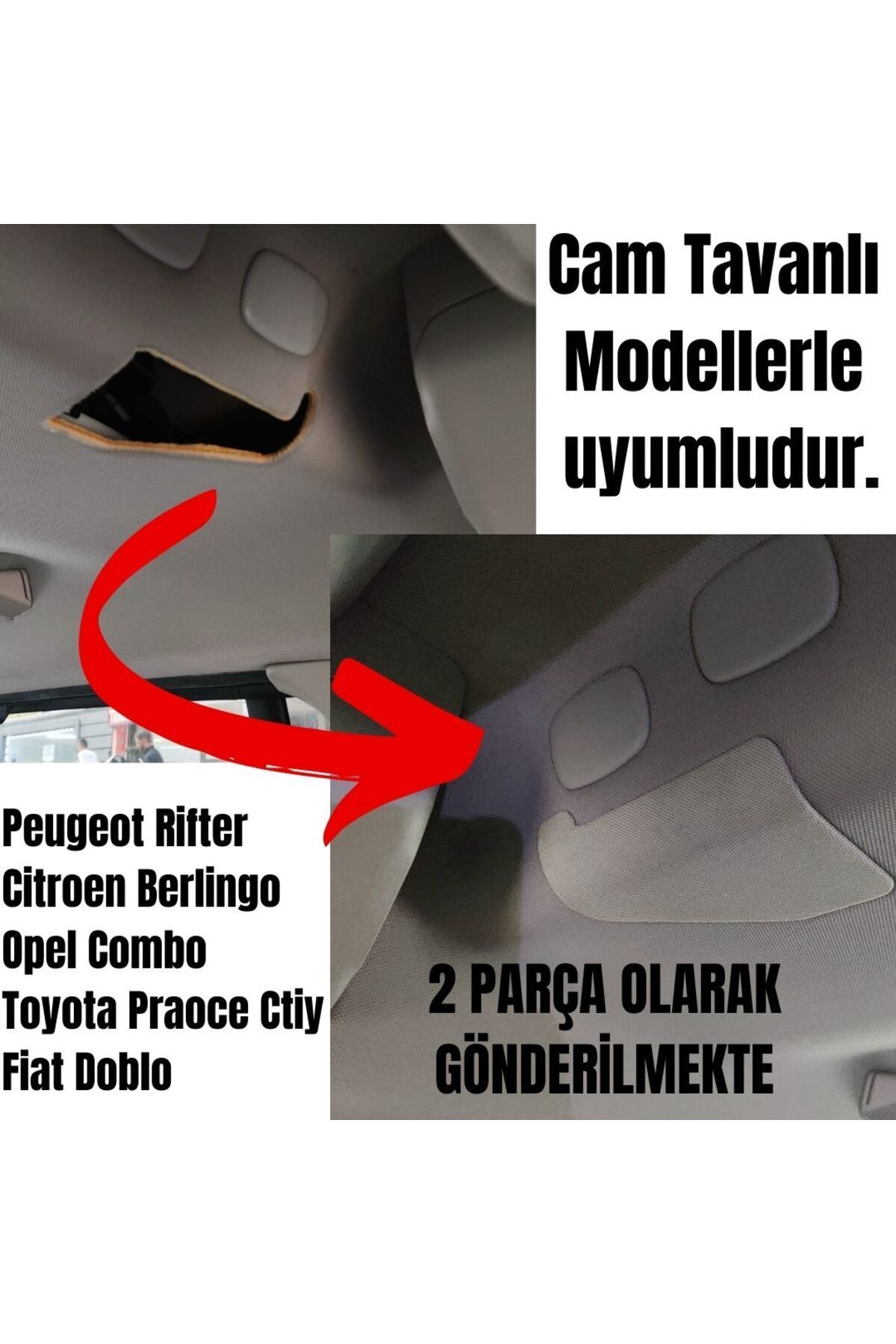 Toprakshop Rifter-berlingo-proace City-doblo-opel Cam Tavanlı Ara Bölme Demiri Kapakları 2 Adet Kumaşı Kaplı