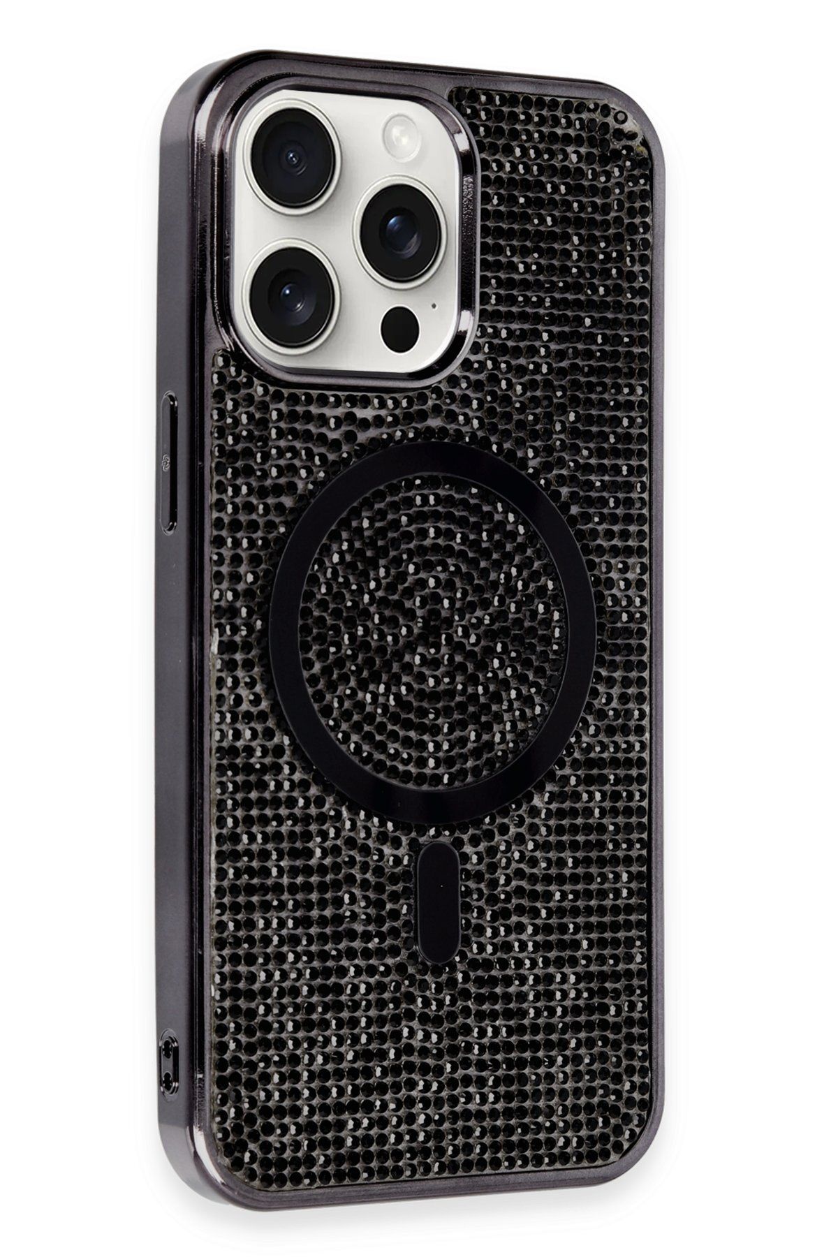 cepmoda iPhone 15 PRO Telefon Kılıfı | Taşlı, Lüx Dizayn, Elit Magsafe Kapak | SİYAH