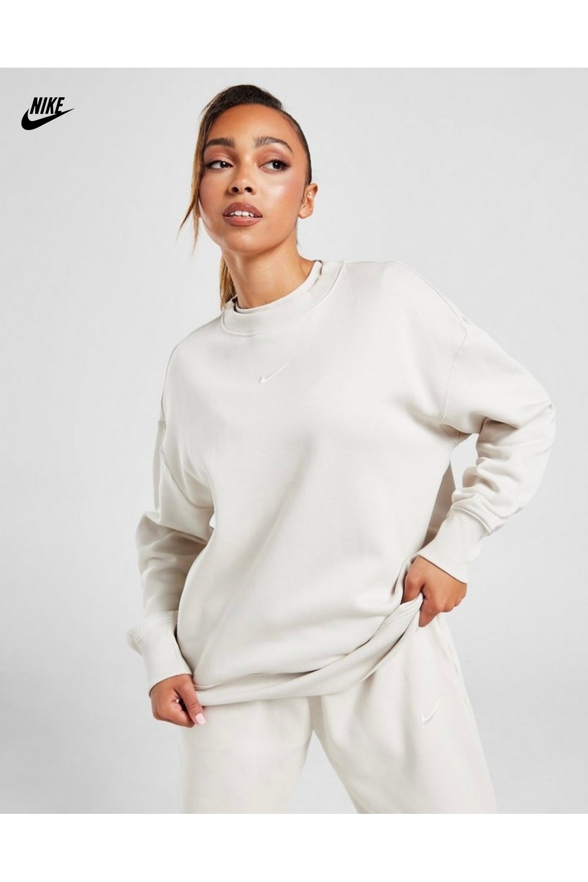 Nike Sportswear Phoenix Fleece Oversized Crew-Neck Krem Kadın Sweatshirt görsel 5