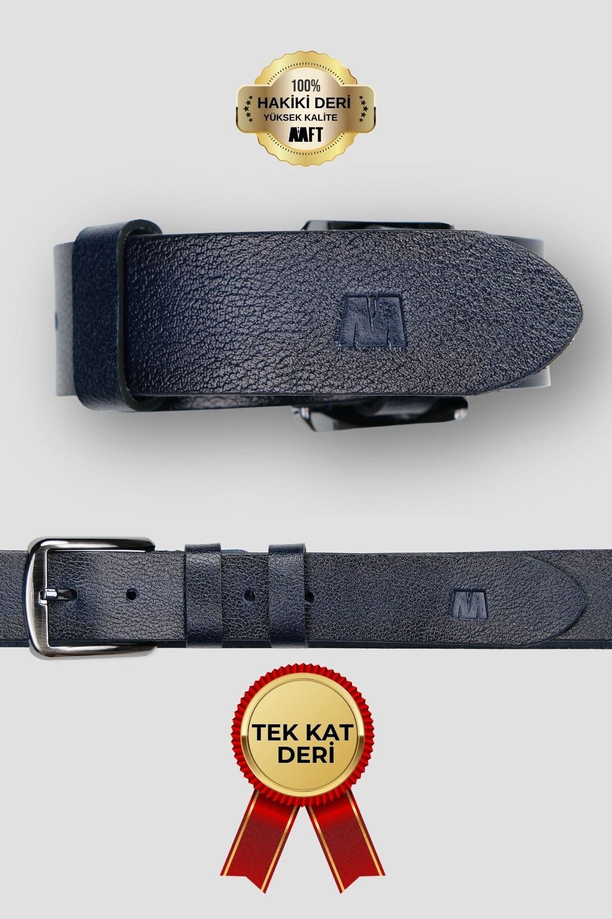 Deriza-4060 Premium Single Layer Navy Blue Men's Belt - Genuine Leather and Pattern 1