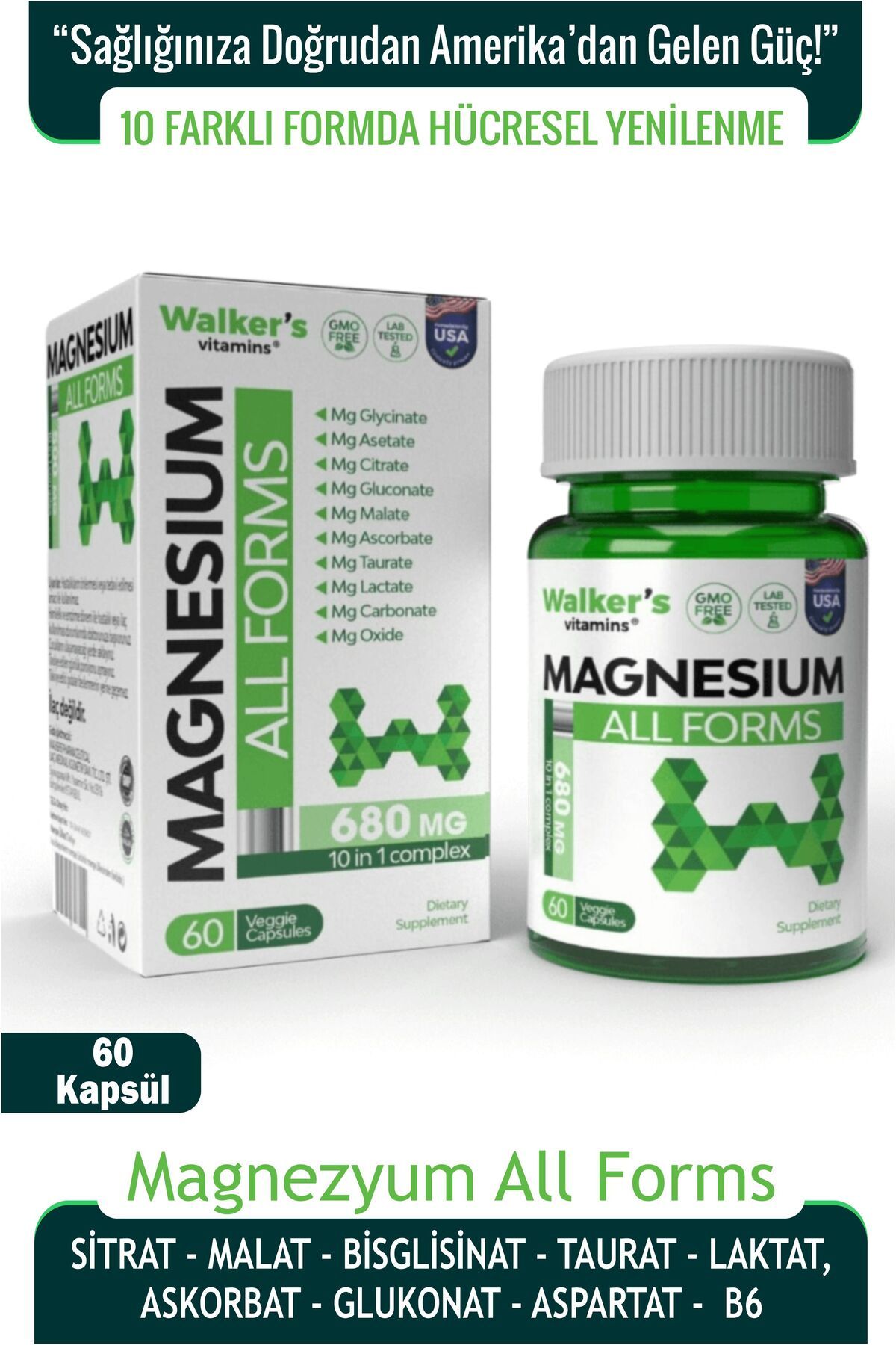 Walkers Magnezyum All Forms (SİTRAT, MALAT, BİSGLİSİNAT, TAURAT, LAKTAT, ASKORBAT, GLUKONAT, ASPARTAT, B6)