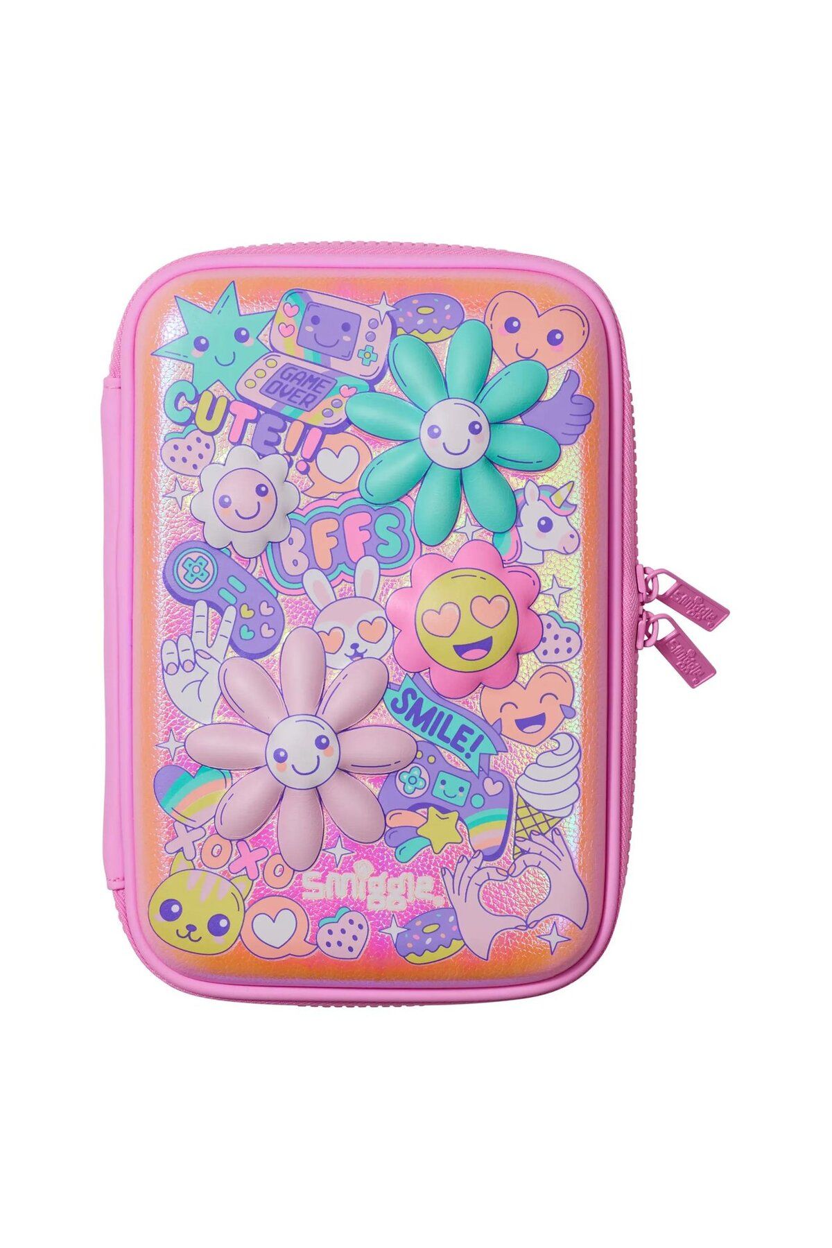 SMIGGLE PEMBE ÇİÇEK KABARTMALI VE 3 BOYUTLU CUTE BFFS DETAYLI KALEM KUTUSU