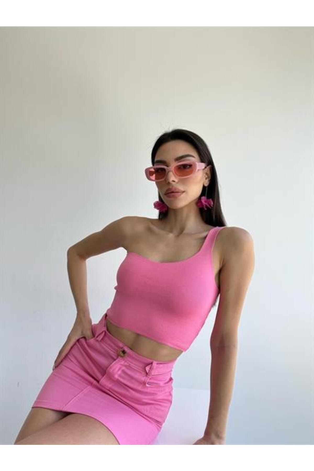 RBH KADIN TEK KOL PEMBE TRİKO CROP