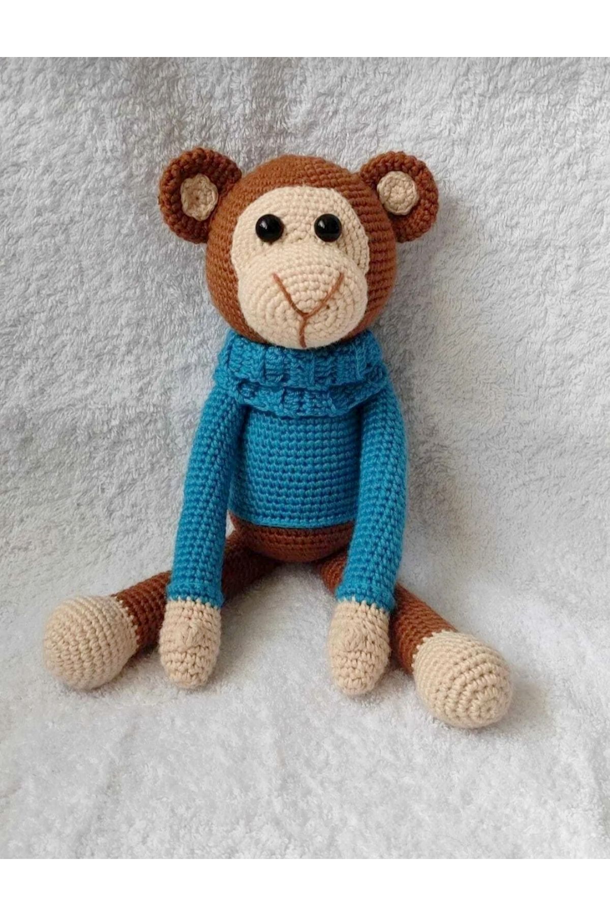 YUSUF TOKTAS TOYS CITY Turkuaz Kazaklı Maymun Amigurumi Örgü Oyuncak