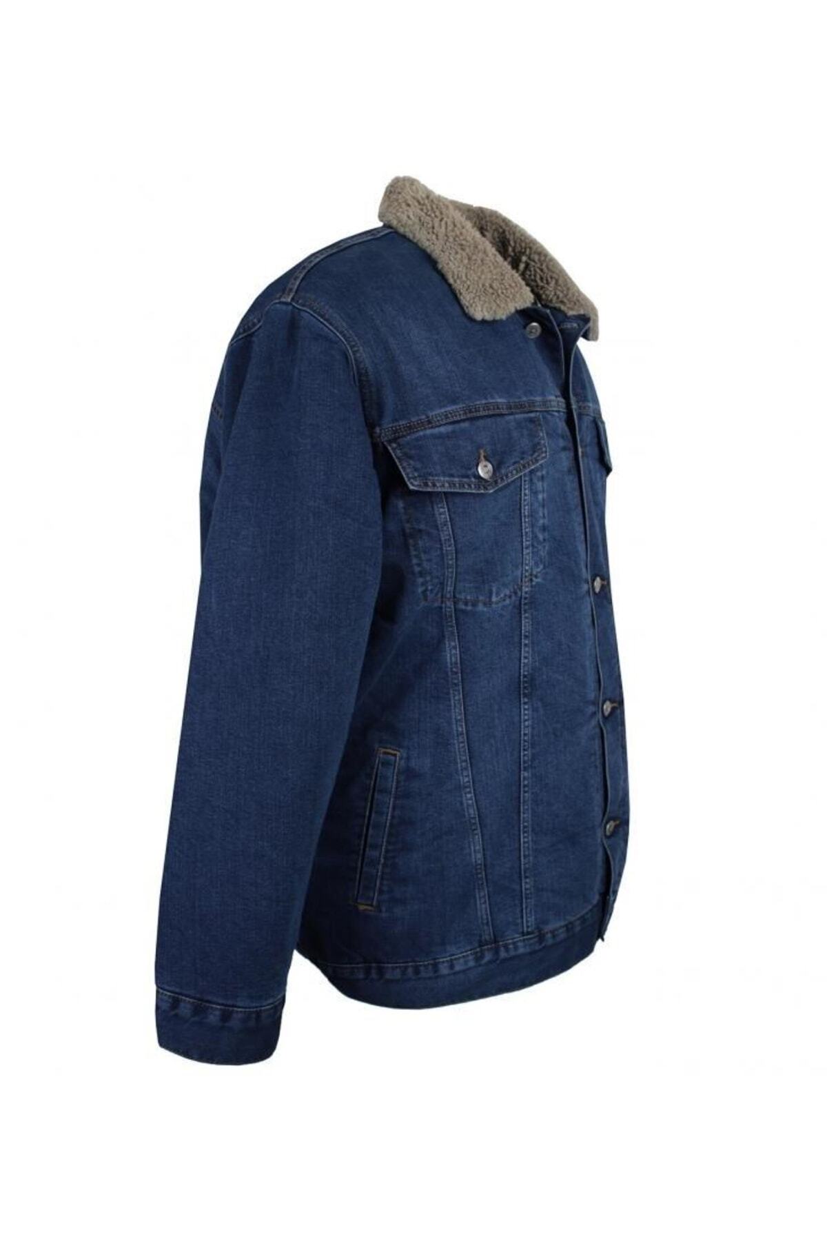 DEKONS Erkek Büyük Beden Battal Boy 180-200 Kilo Arası Için Uygun Kürklü Kot Mont 4xl-13xl görsel 6