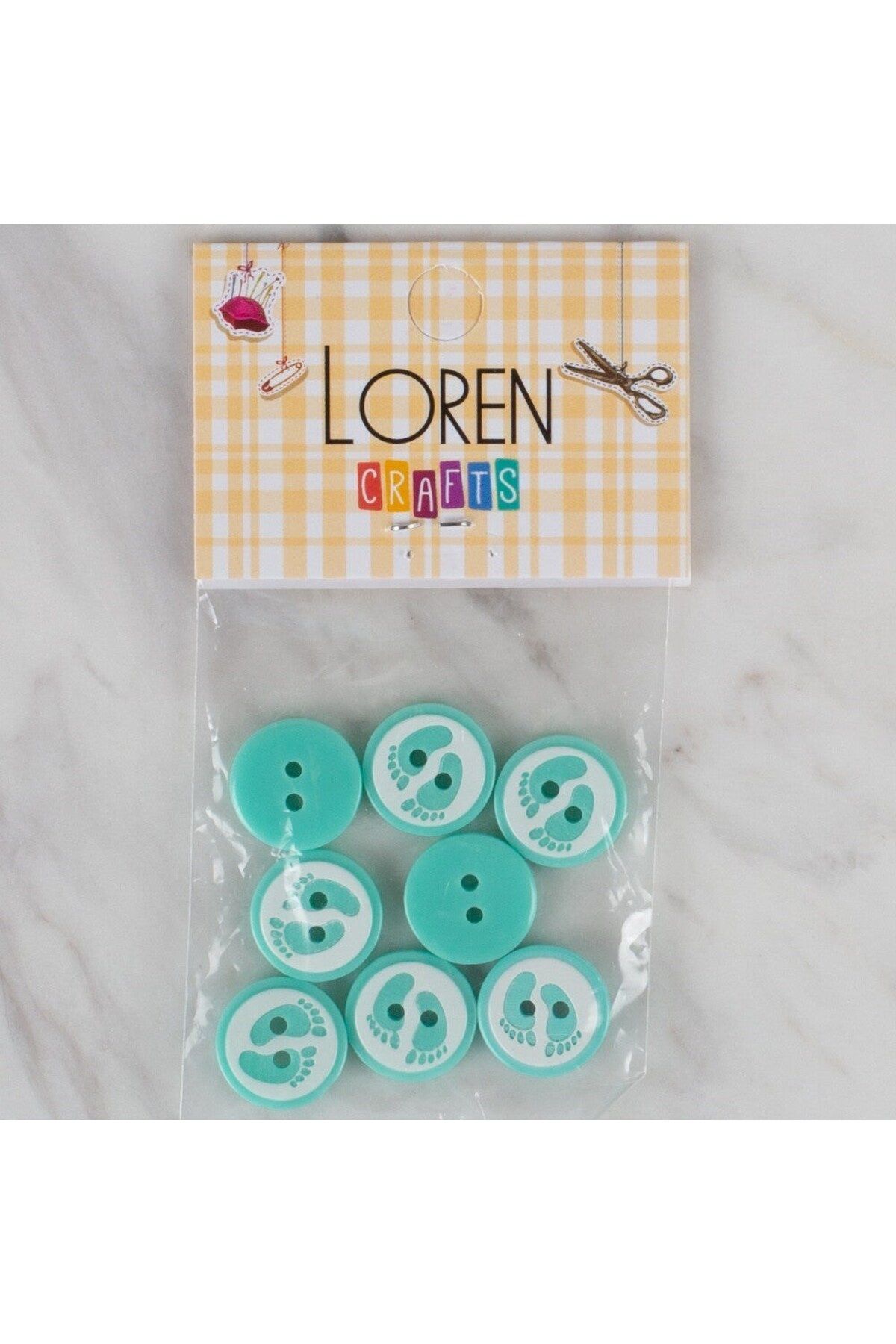 Hobium Loren Crafts yeşil 8 li ayak izi düğme - 442