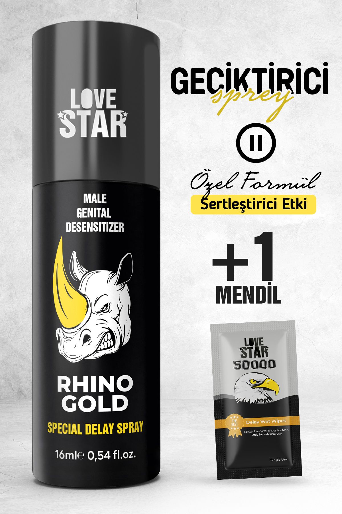 Love Star Geciktirmeye Yardımcı 15ml Sprey ve 1 Adet Tek Kullanımlık Mendil Geciktiricili Set