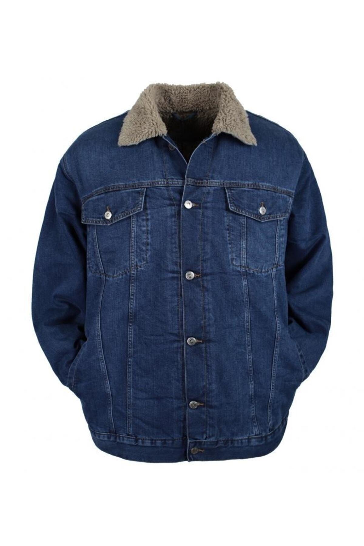 DEKONS Erkek Büyük Beden Battal Boy 180-200 Kilo Arası Için Uygun Kürklü Kot Mont 4xl-13xl görsel 5