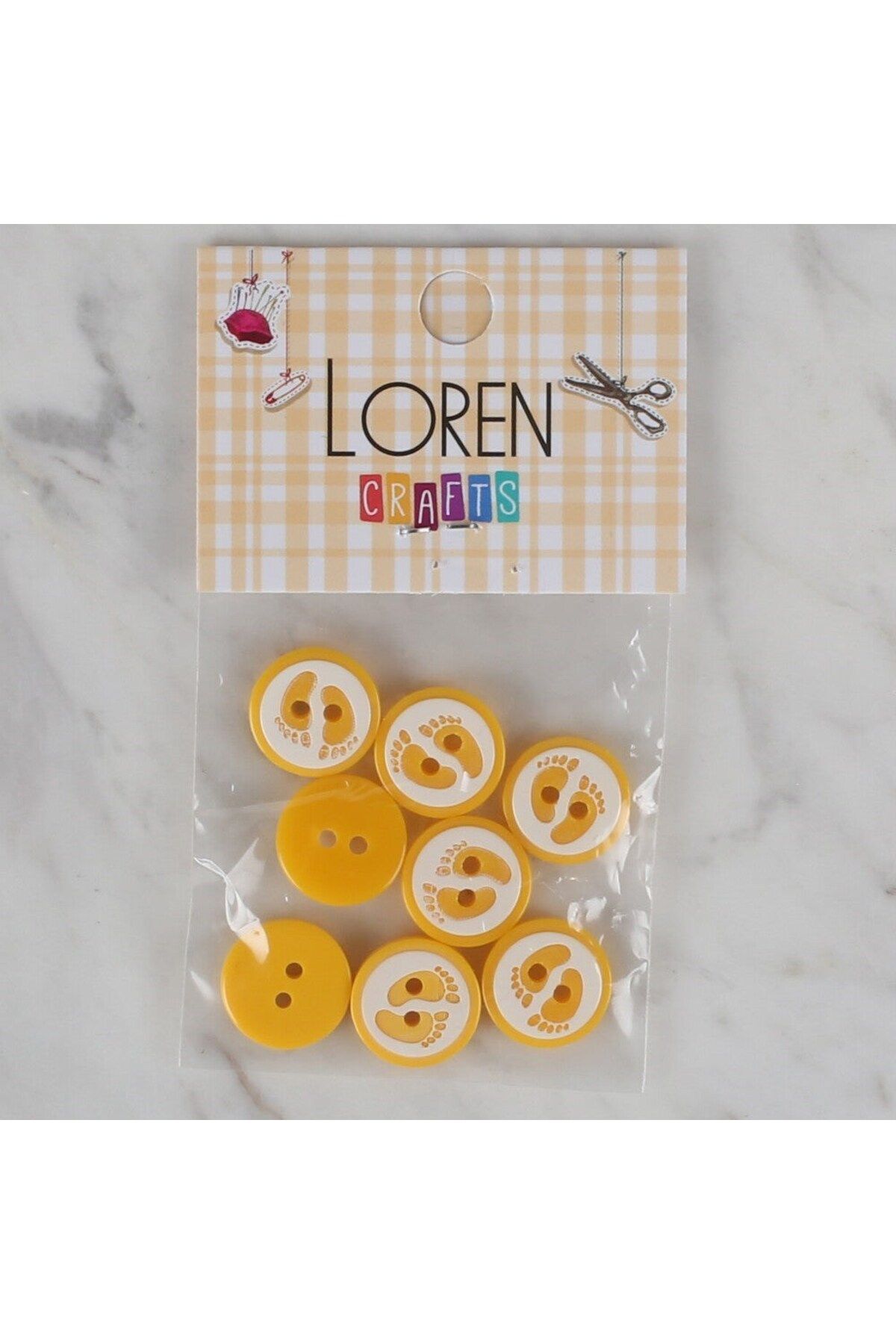 Hobium Loren Crafts sarı 8 li ayak izi düğme