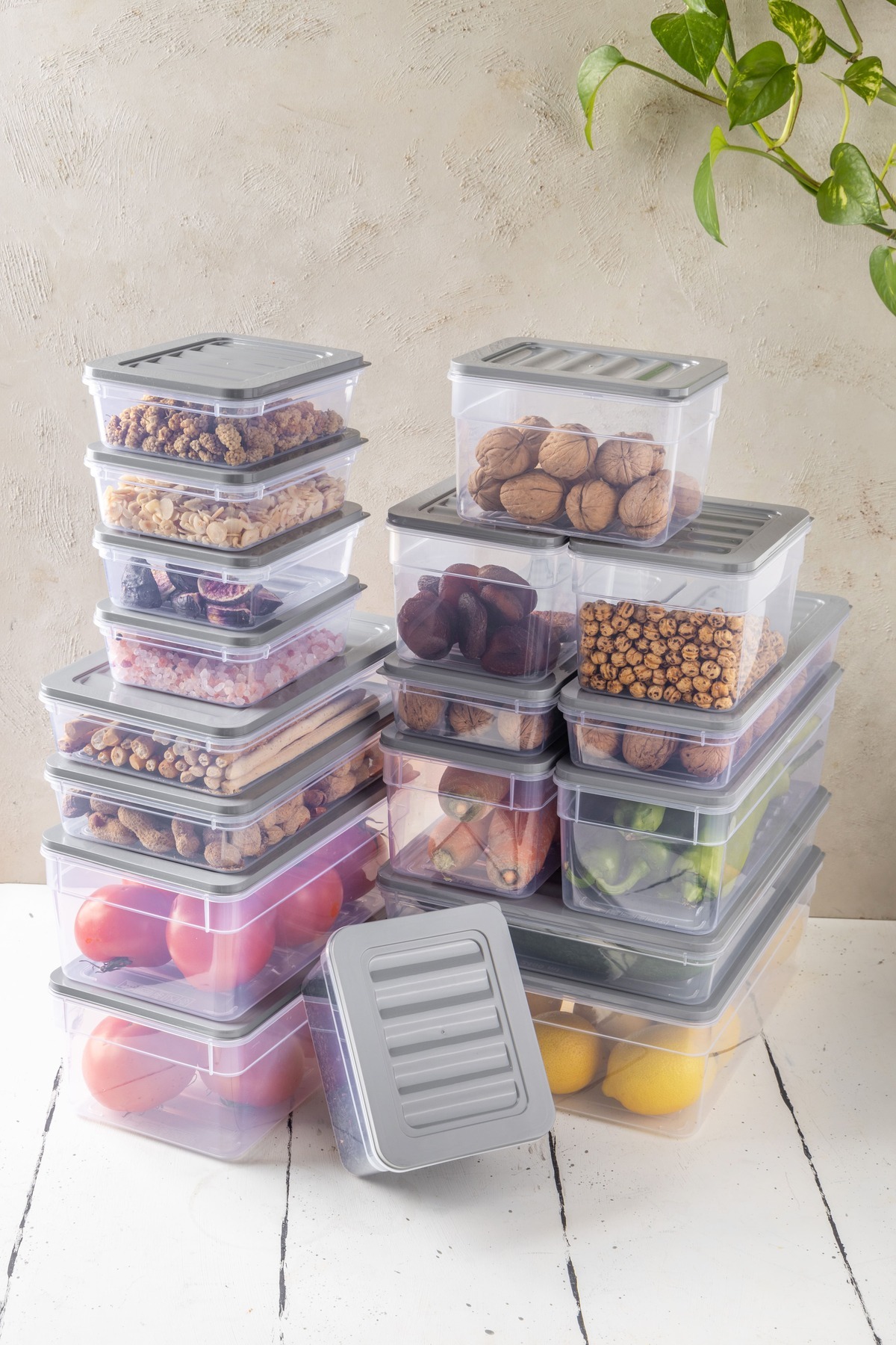 NY HOME-New Freshbox Set of 18 - Gray Storage Container Suitable for Microwave and Freeze 1