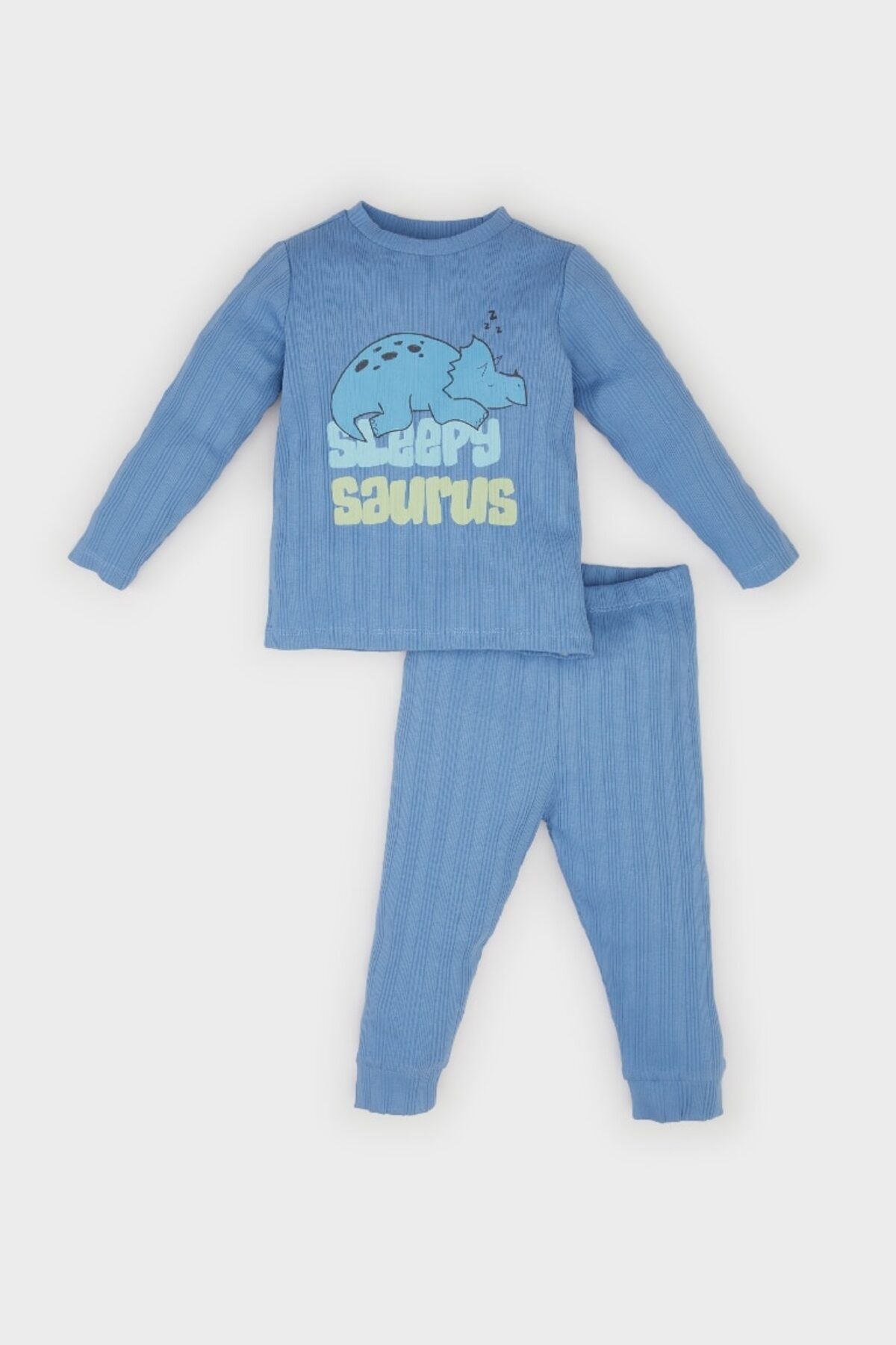 DeFacto Yeni Sezon Erkek Bebek Pijama Takımı Fitilli Kaşkorse Dinazor Baskılı Uzun Kollu Üst