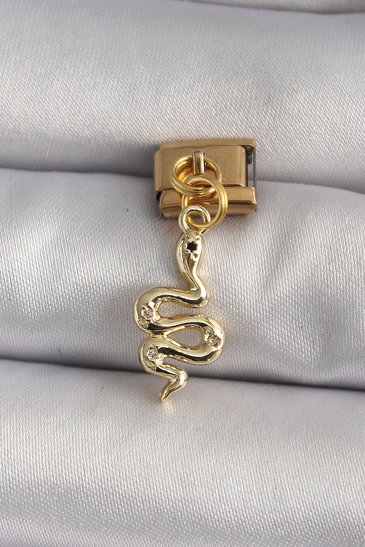 shop 316L Çelik Gold Renk Sallantı Yılan Model Nomination Charm