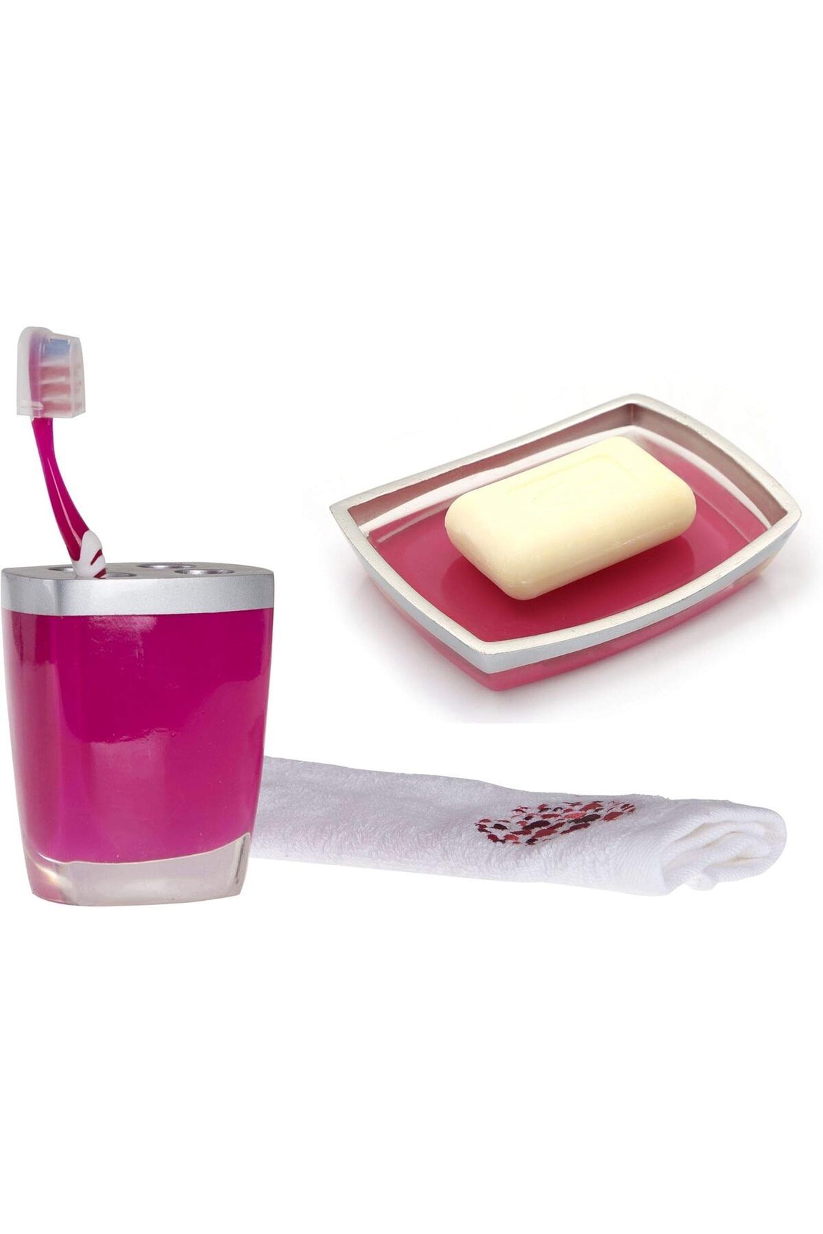STOREMAX jvnnastore Warehouse 2 Li Banyo Seti, Gri Pembe Model Poliresin 646268
