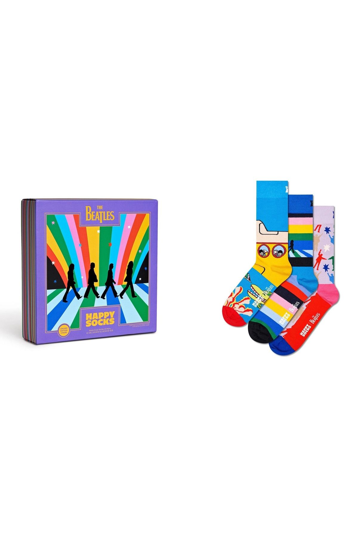 Happy Socks-Unisex Socken, 3er Pack - The Beatles Gift Set, Geschenkbox, Farb-Mix 5