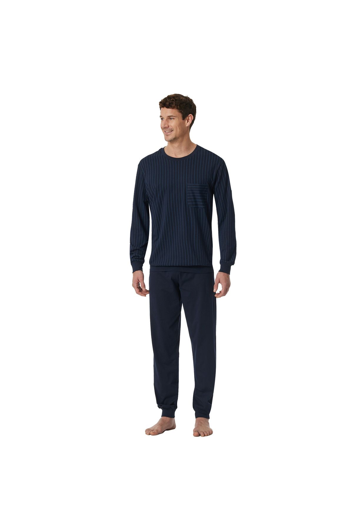 Schiesser-Herren Schlafanzug, lang - Comfort Essentials, Baumwolle, Rundhals 2