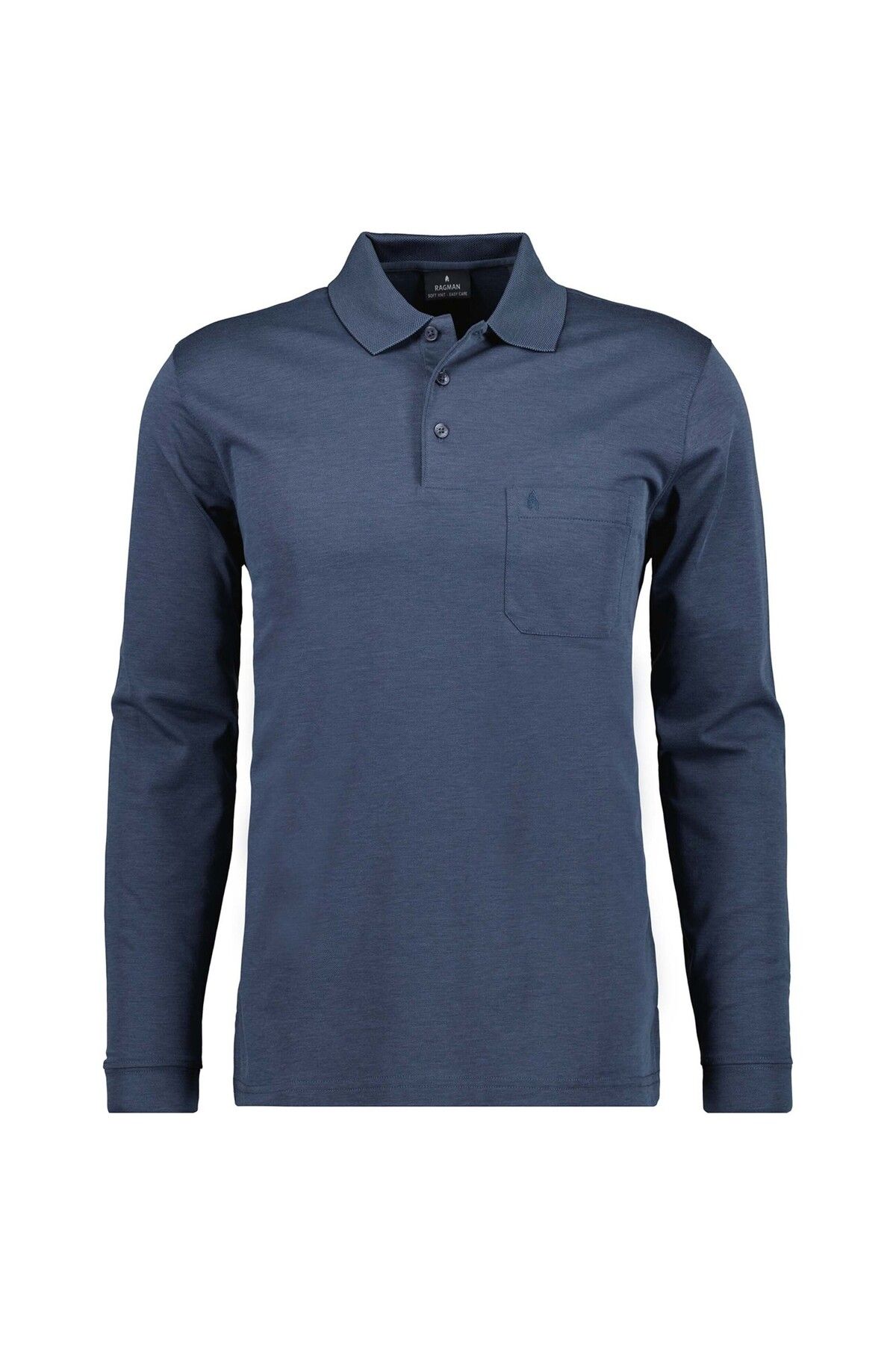 Ragman-Herren Langarm-Poloshirt - Soft Knit Polo Knopf Langarm, Baumwollmischung, Knopfleiste, Easy 1
