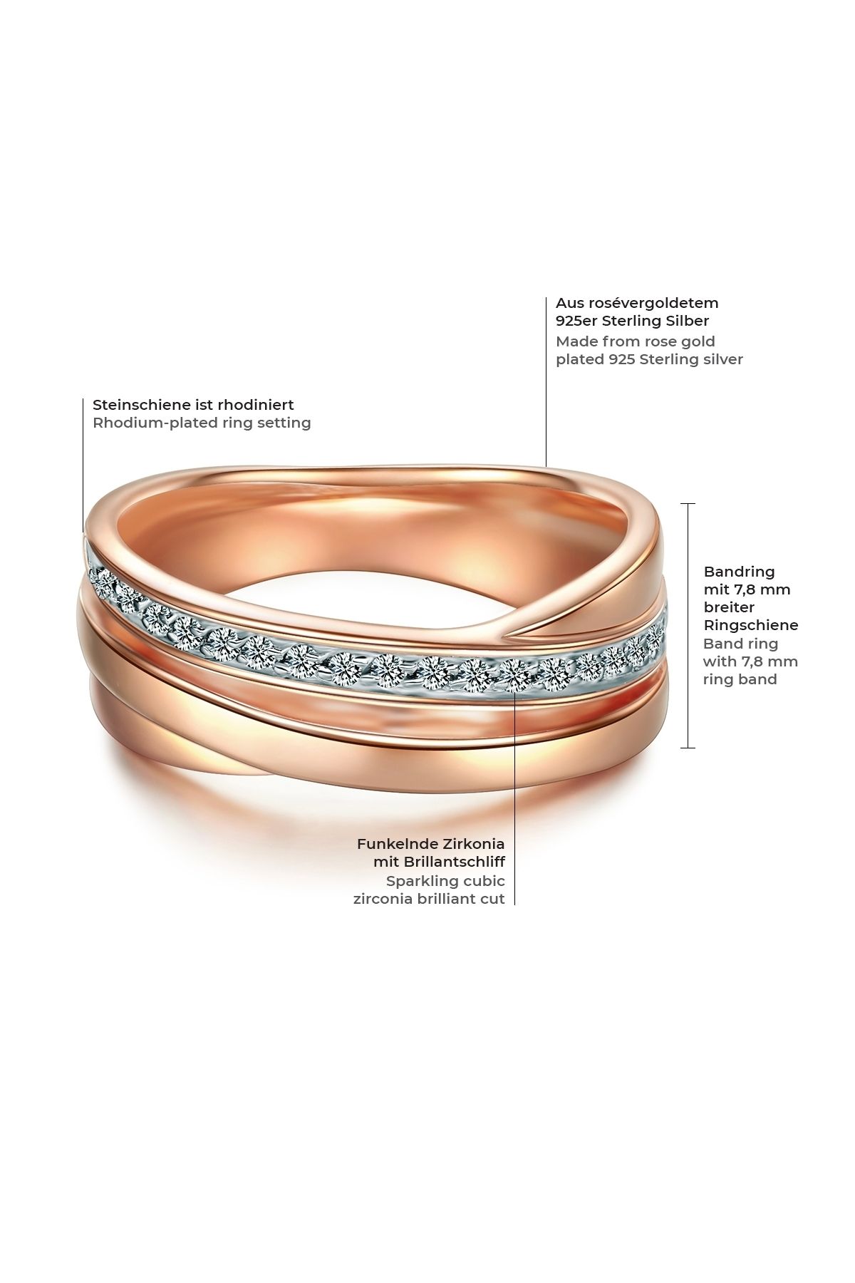 Trilani-Silberring Ring Sterling Silber roségold Zirkonia weiß 2