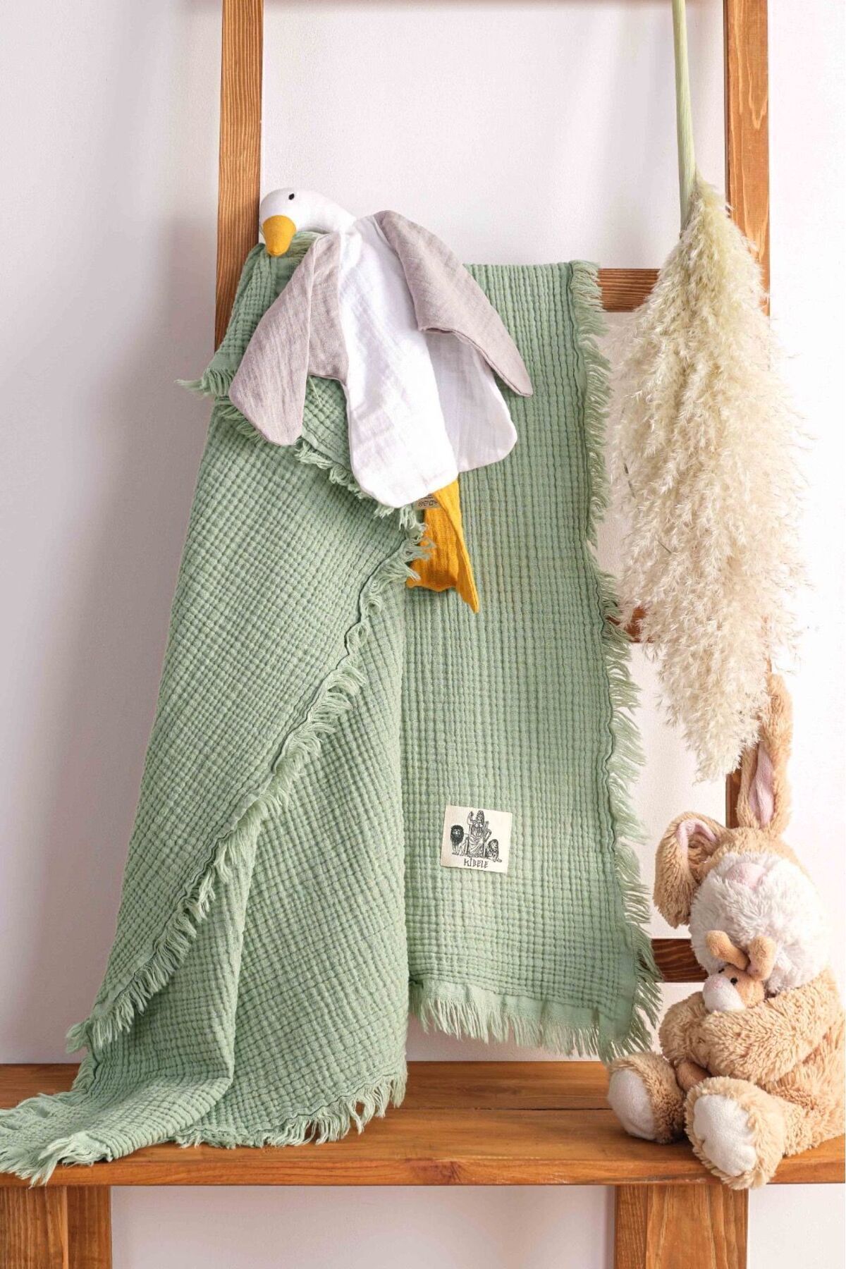 Kibele Haki 4 Katlı Müslin Püsküllü Bebek & Çocuk Battaniyesi %100 Pamuk 110*110 fotoğrafı 3 (önizleme)