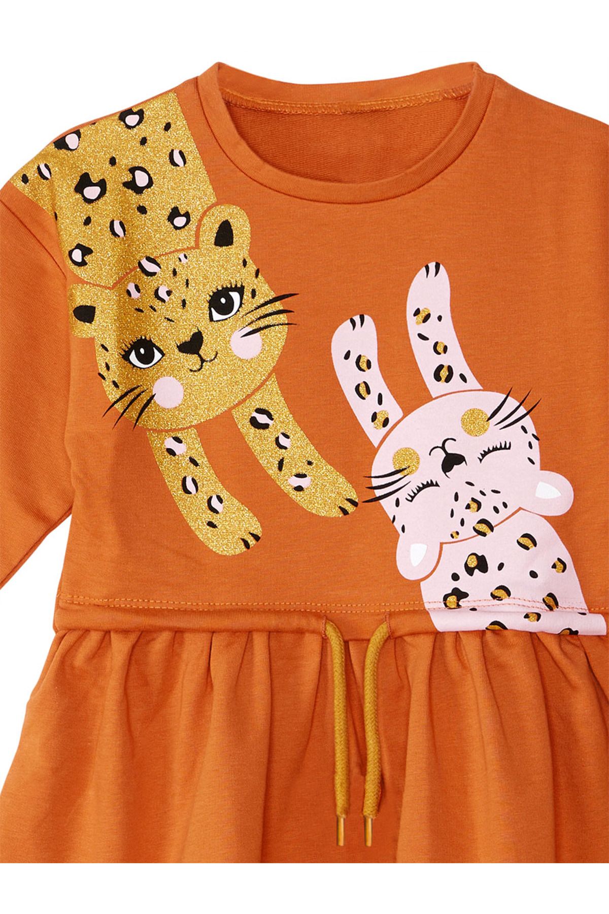 Denokids-Langärmliges oranges Leopardenkleid für Mädchen - elastische Taille 5