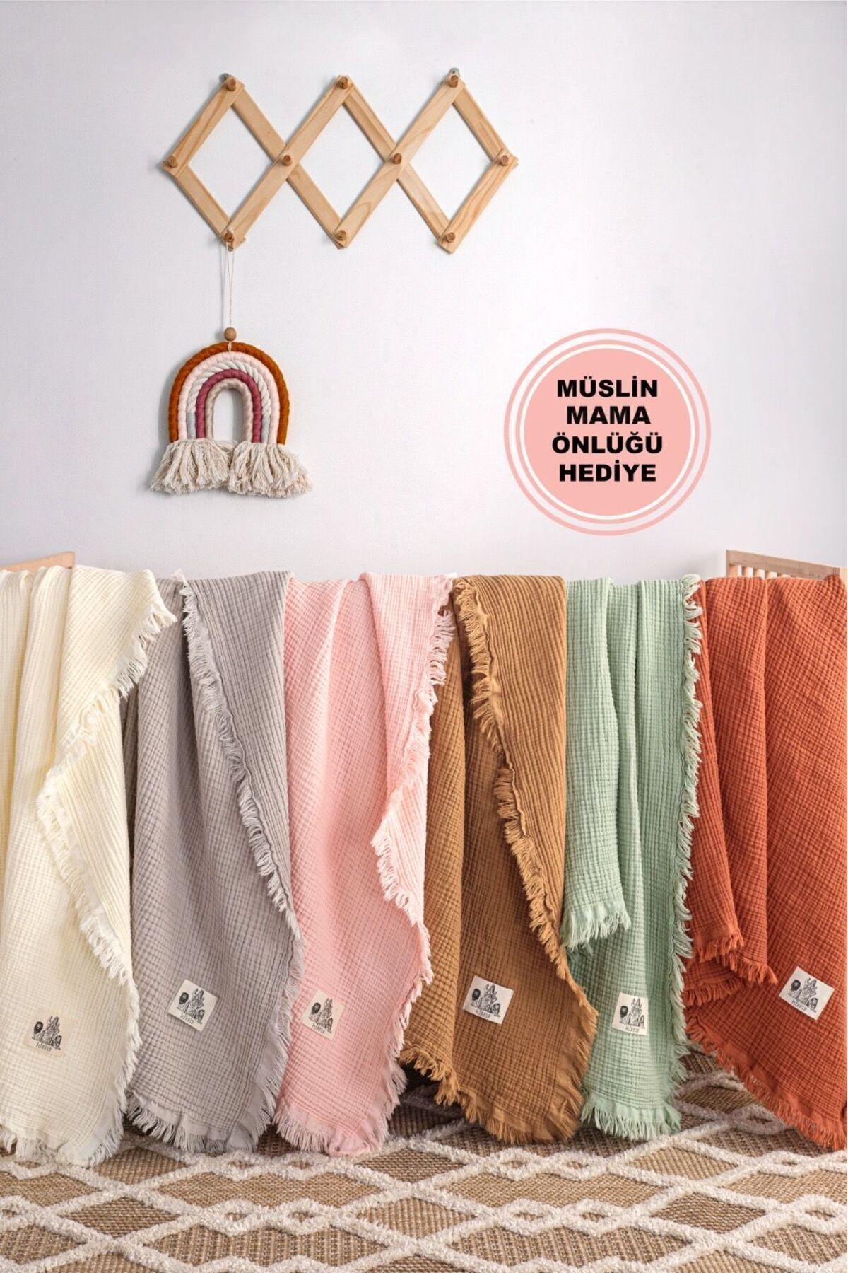 Kibele Kiremit 4 Katlı Müslin Püsküllü Bebek & Çocuk Battaniyesi %100 Pamuk 80x110cm fotoğrafı 5 (önizleme)