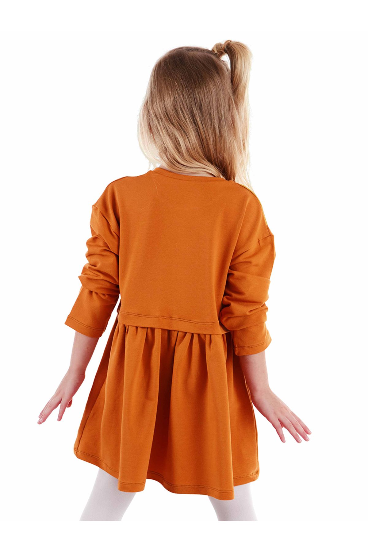 Denokids-Langärmliges oranges Leopardenkleid für Mädchen - elastische Taille 2