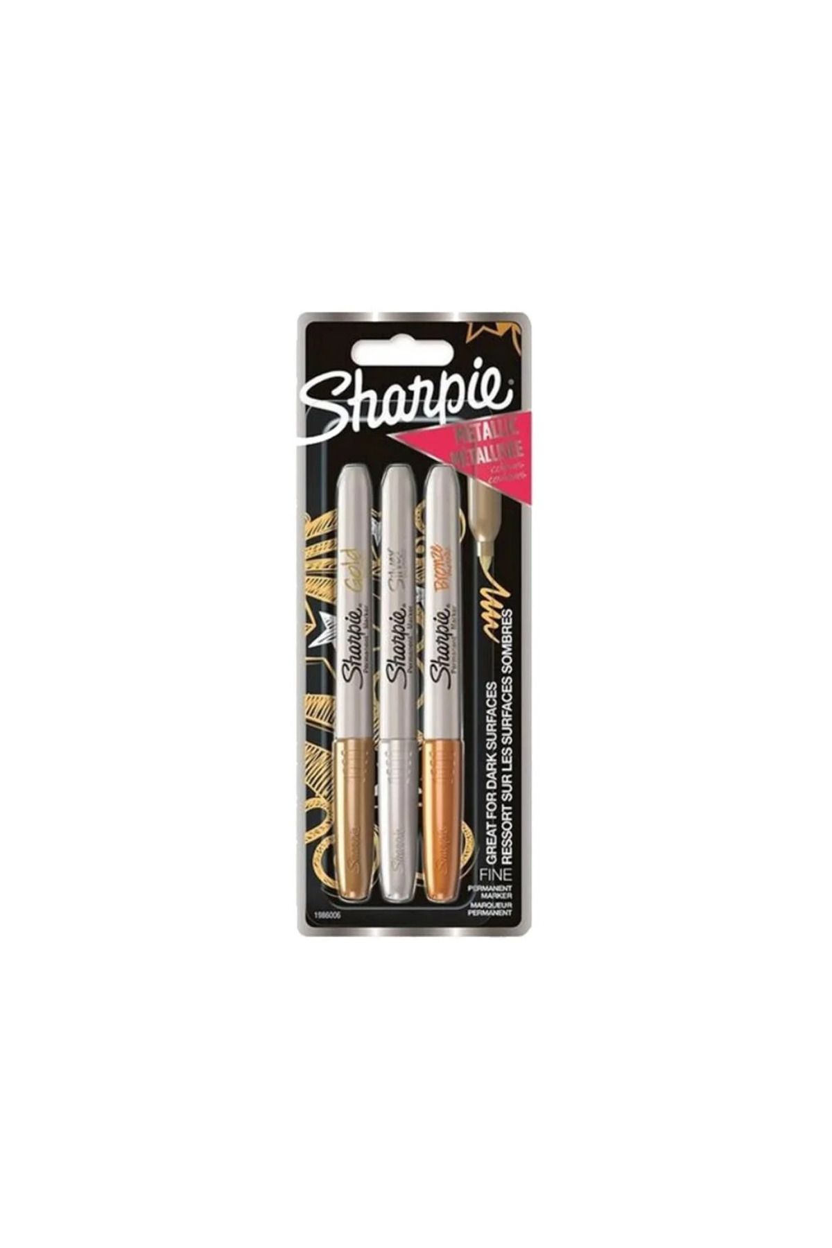 Sharpie Metalik Markör, Karışık 3'lü Paket (Altın, Gümüş ve Bronz)