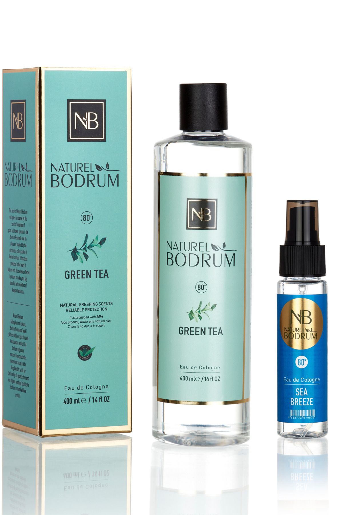 Naturel Bodrum Kolonya Green Tea 400ml & Sea Breeze 60ml