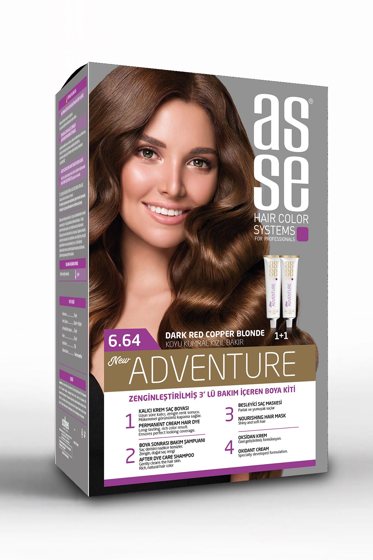 asse Adventure Set Saç Boyası Kalıcı ve Canlı Renkler Ikili Kullanım Seti NO:6.64 KOYU KUMRAL KIZIL BAKIR