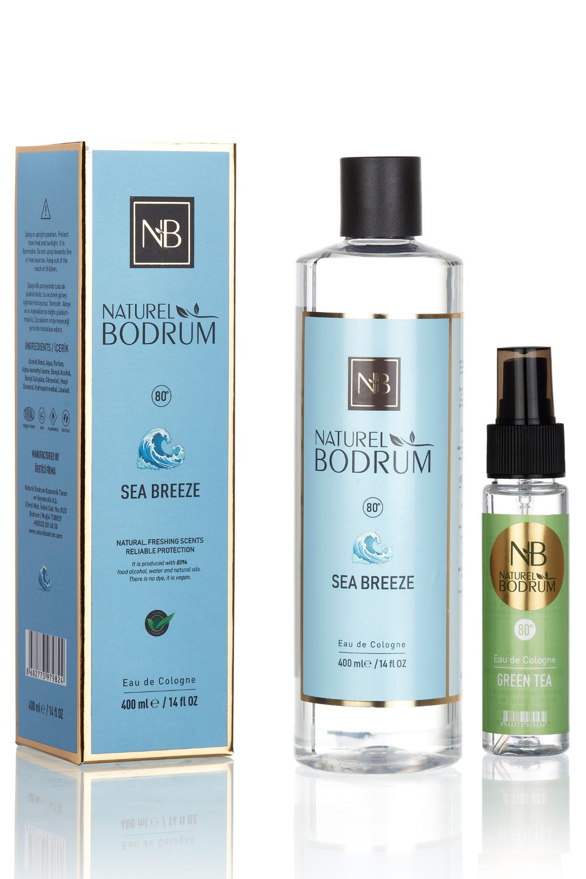 Naturel Bodrum Kolonya Sea Breeze 400ml & Green Tea 60ml