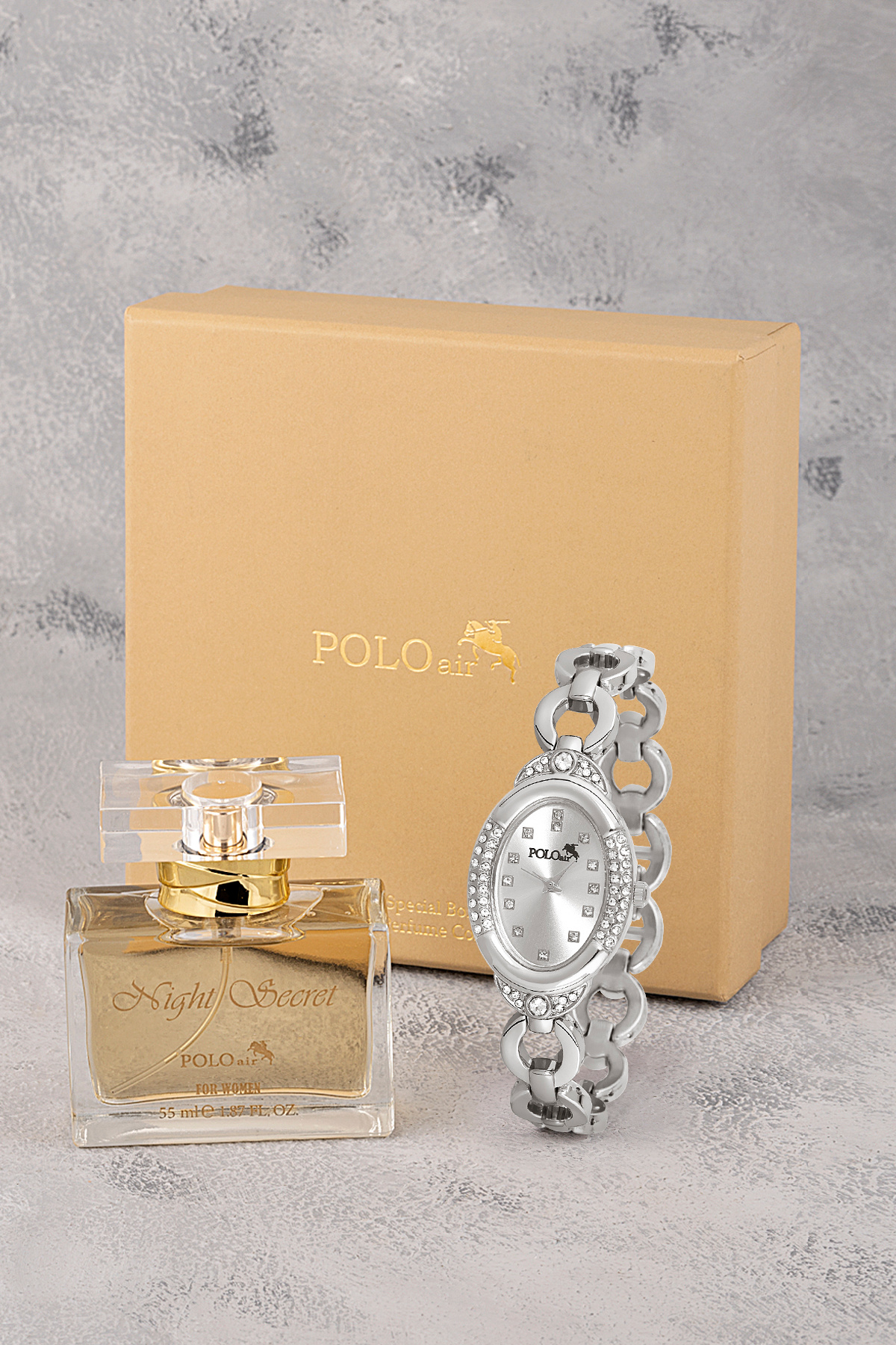Polo Air Zincir Kordon Kadın Kol Saati Ve Parfüm Seti Hediyelik Kutsunda Kombin Gümüş Renk ST-2123S2