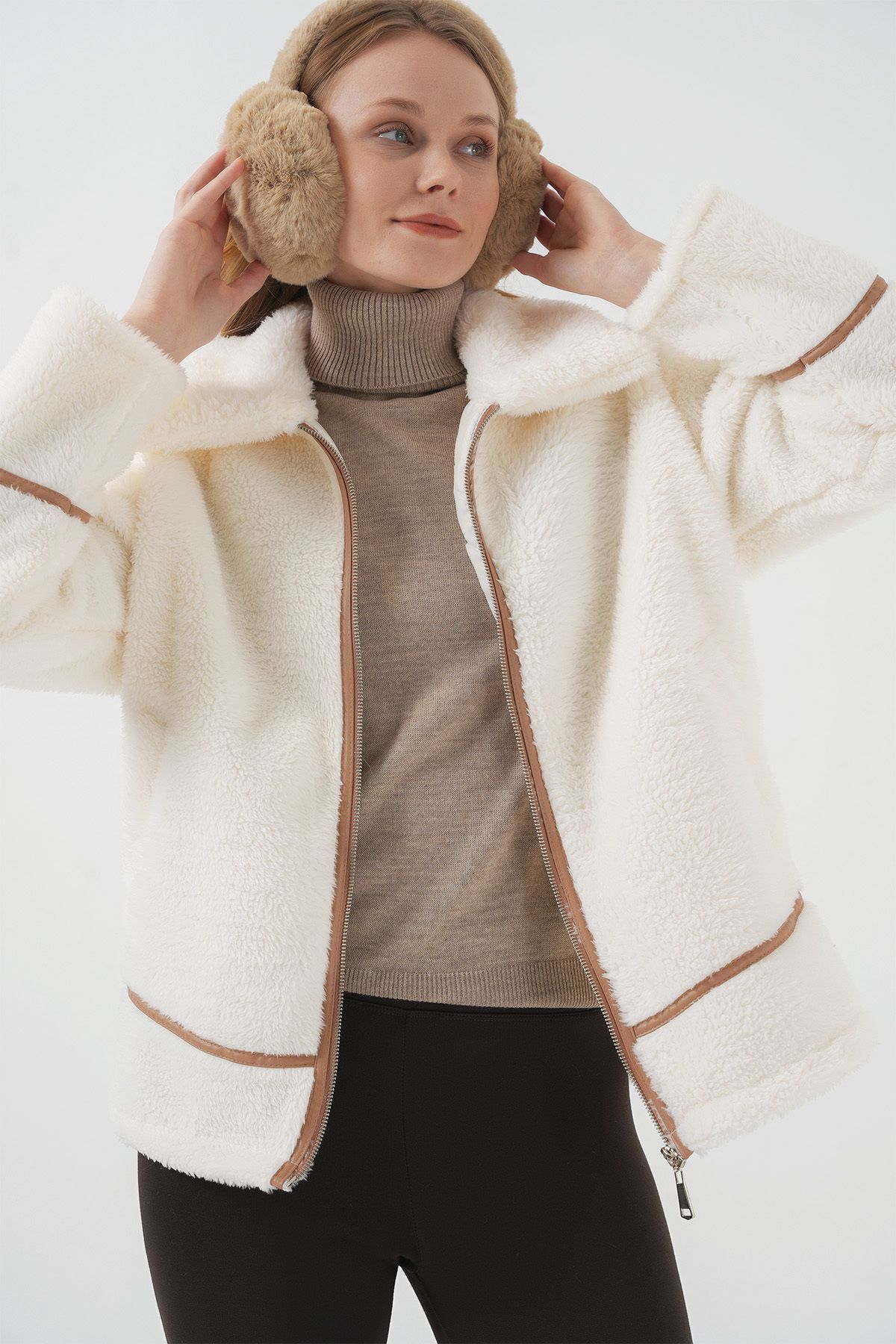 Bigdart-5173 Model Lined Camel Plush Jacket 4
