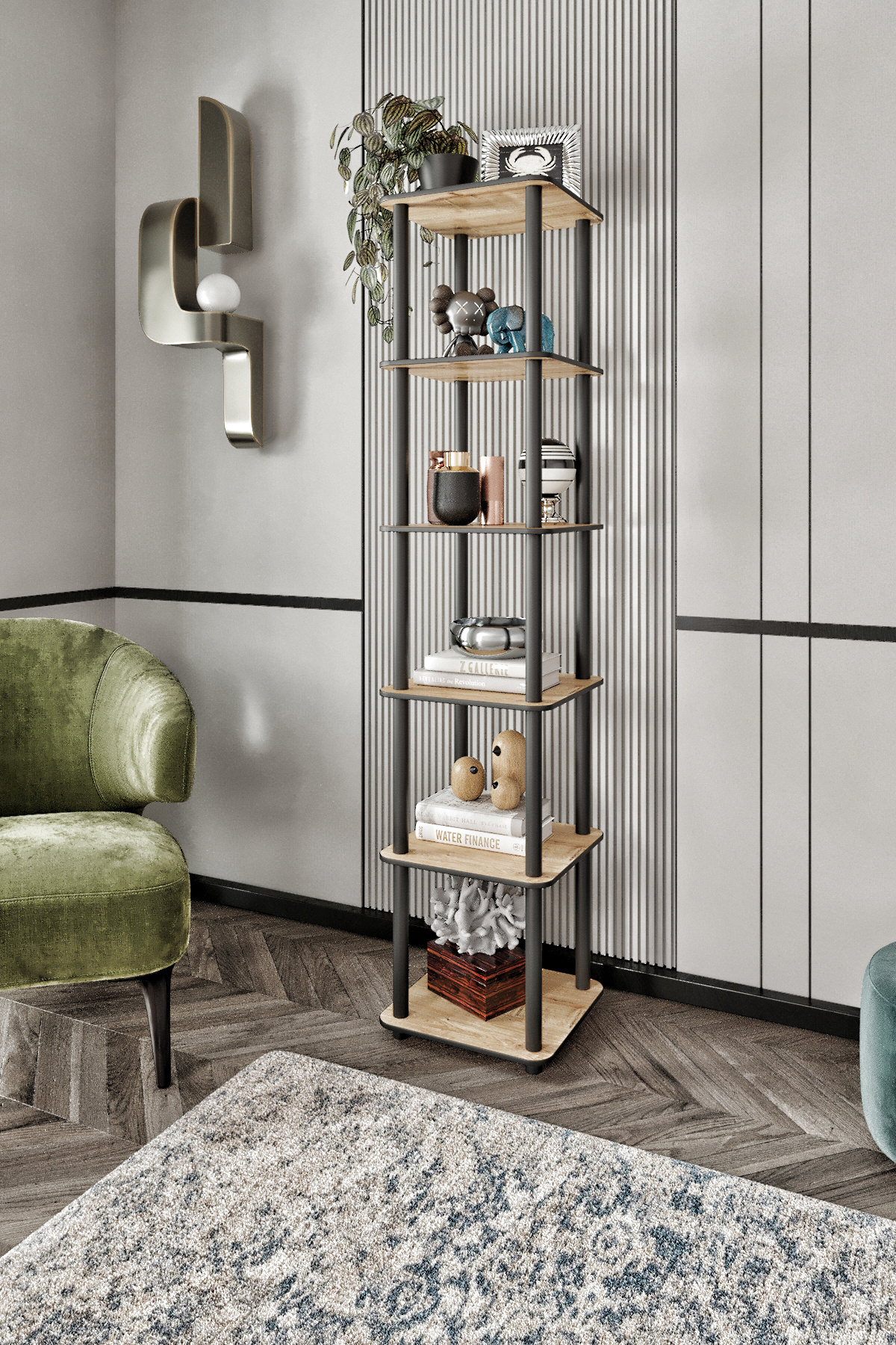 Halımax Dekoratif MASİVO KİTAPLIK 6 Katlı 34x34 Dikdörtgen Çok Amaçlı Raf SAFİR MEŞE