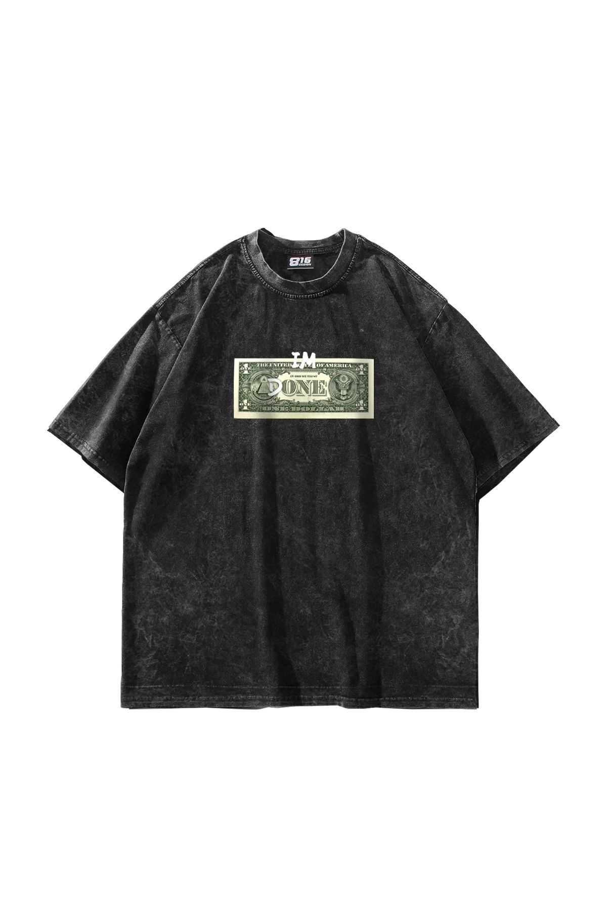 Tarzsokak Dollar Baskılı Oversize Unisex Yıkamalı Siyah