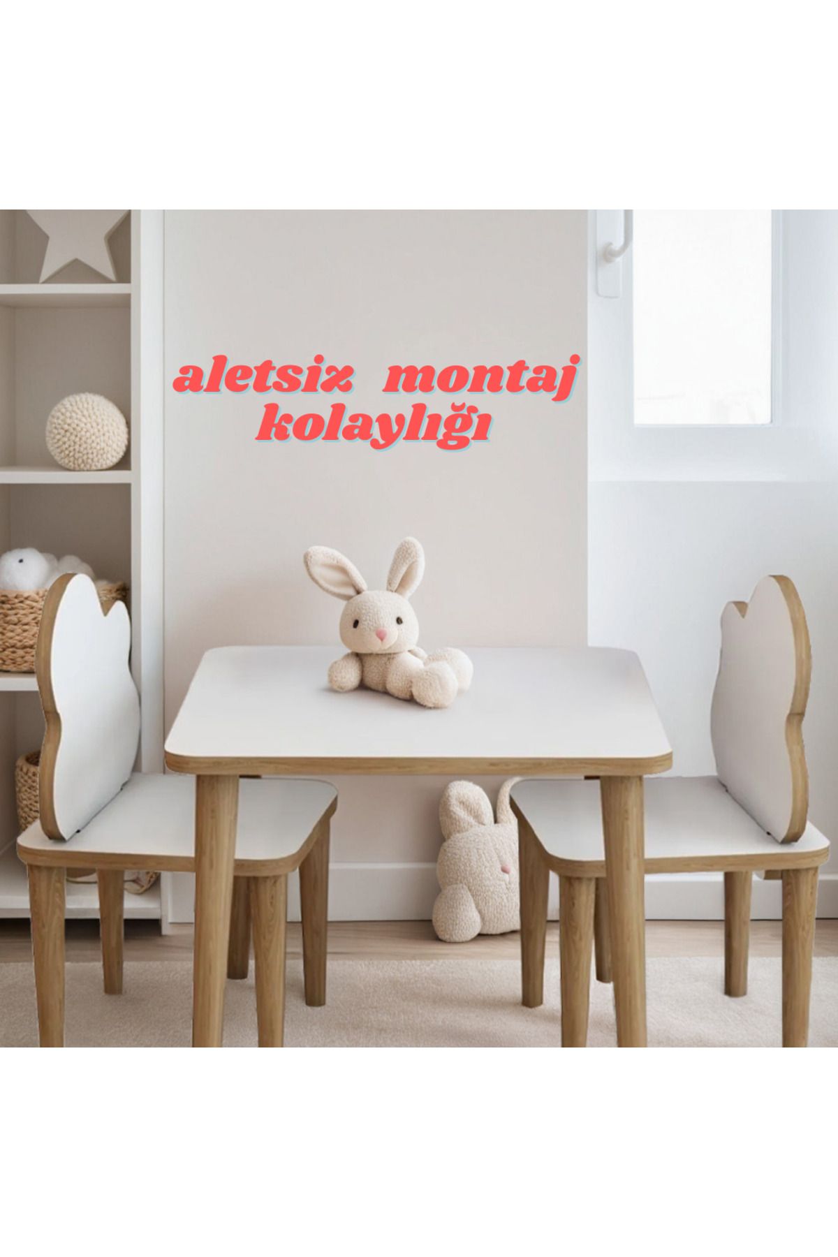 AKTURK HOME Ahşap Yaz Sil yüzeyli, çizilmez, boyanabilir çocuk oyun ve masası ve 2 adet bulut desenli sandalye