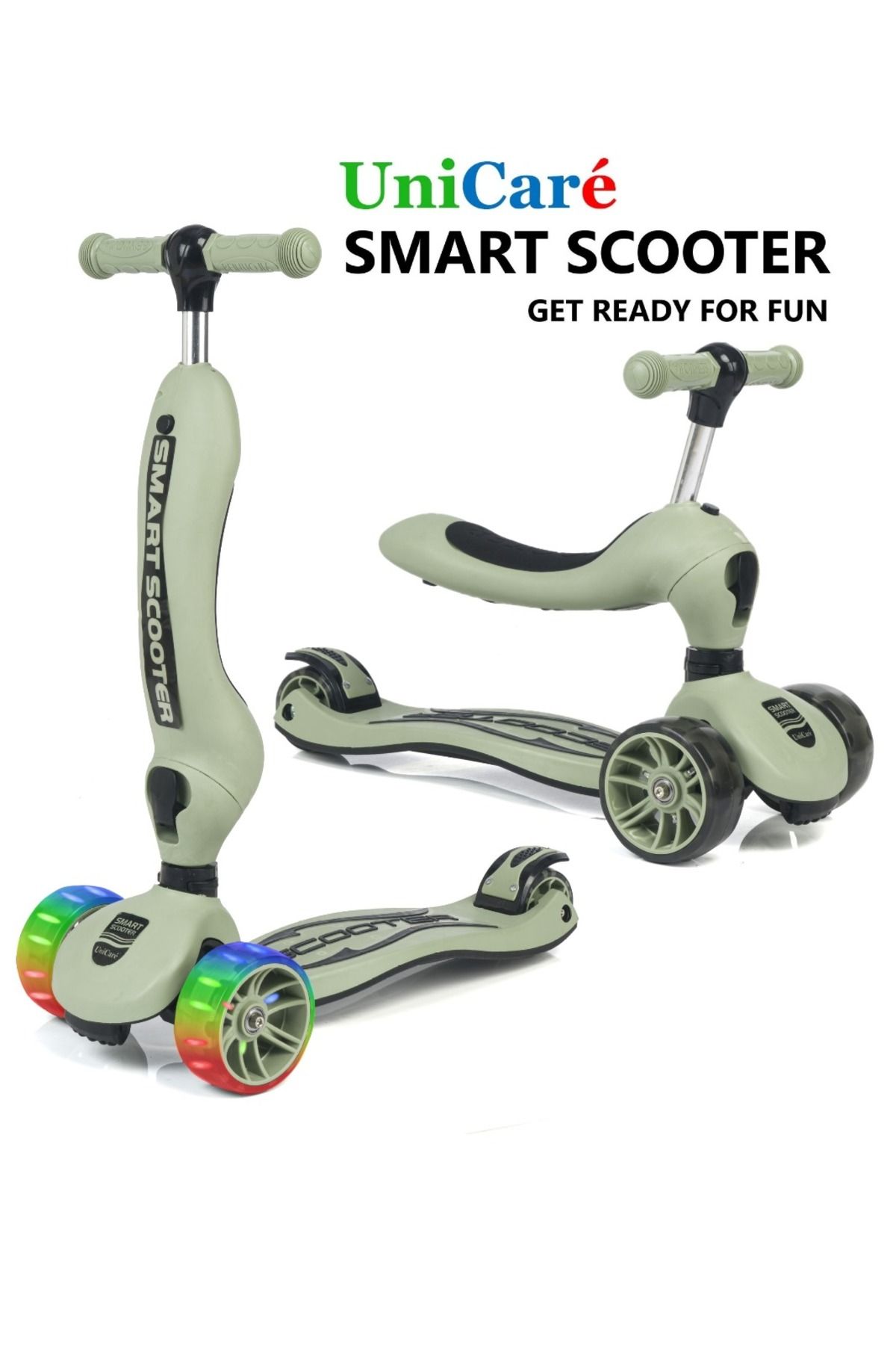 UniCare Smart Oturaklı Çocuk Scooter 3 Tekerlekli Led Işıklı Scooter Yükseklik Ayarlı 1-5 Yaş