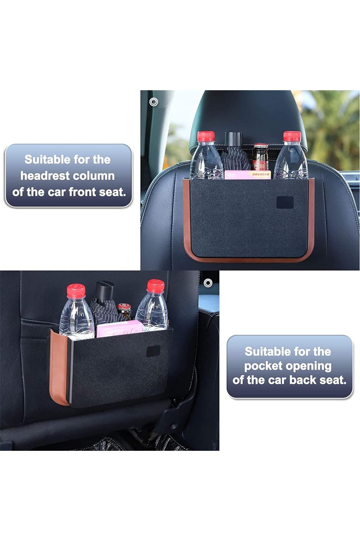 Lumely-6.5L hanging vehicle trash can, waterproof, with hook and storage function, for most vehicles, black 3
