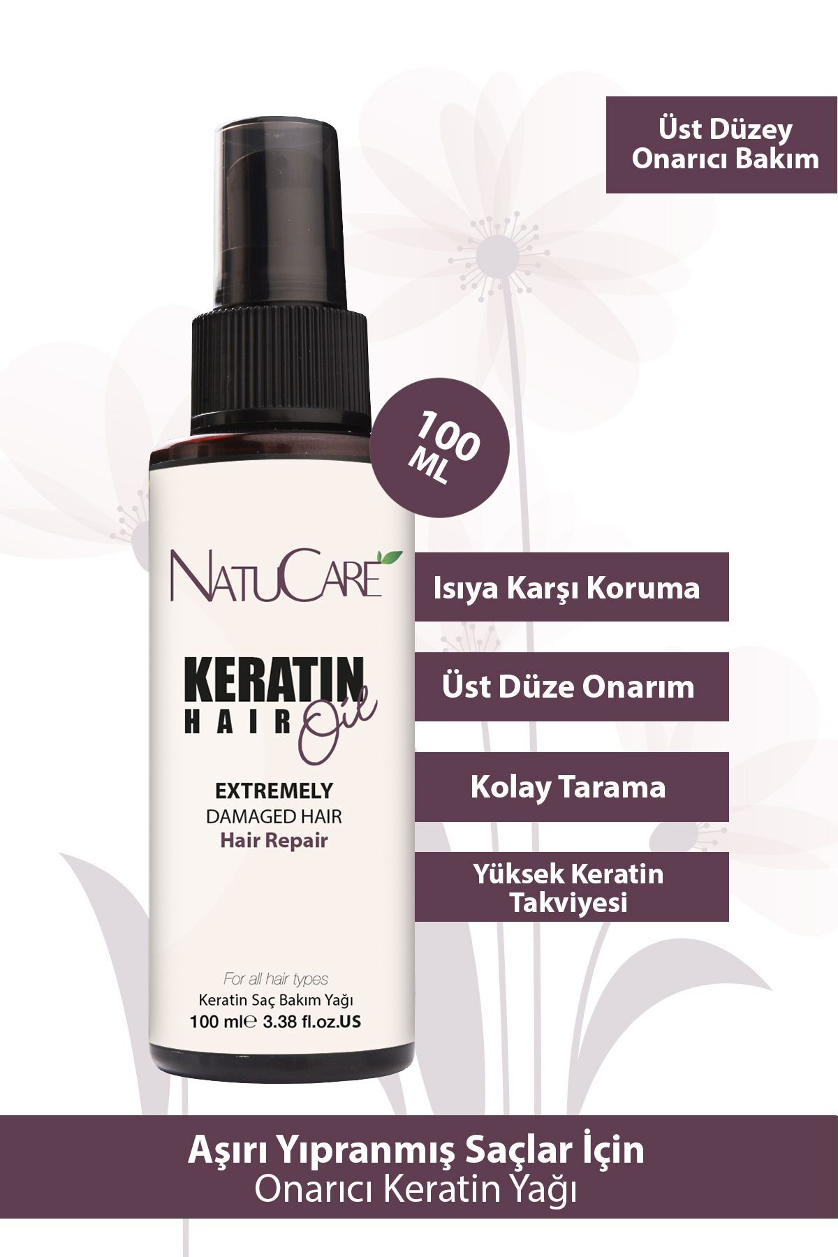 Aşırı Yıpranmış Saçlar Için Keratin Bakım Yağı 100ml — NC-6222 — تصویر 2 از 4