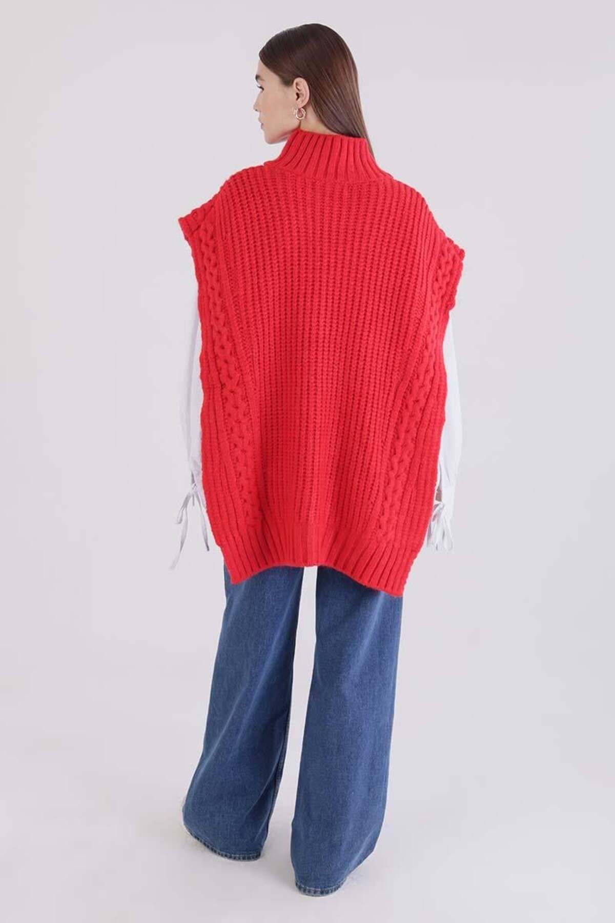ALLDAY-Red-Hair Braided Turtleneck Sweater 4