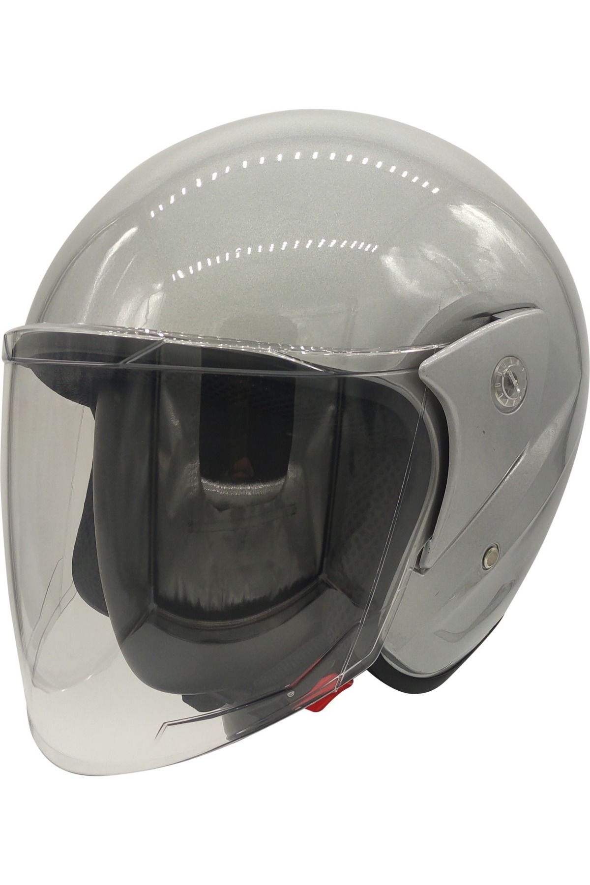 AnkaShop Motosiklet Kaskı Parlak Gri Motor Kask Yarım Açık Kask Geniş Açı Abs Kabuk Malzeme Motor Kask L-XL