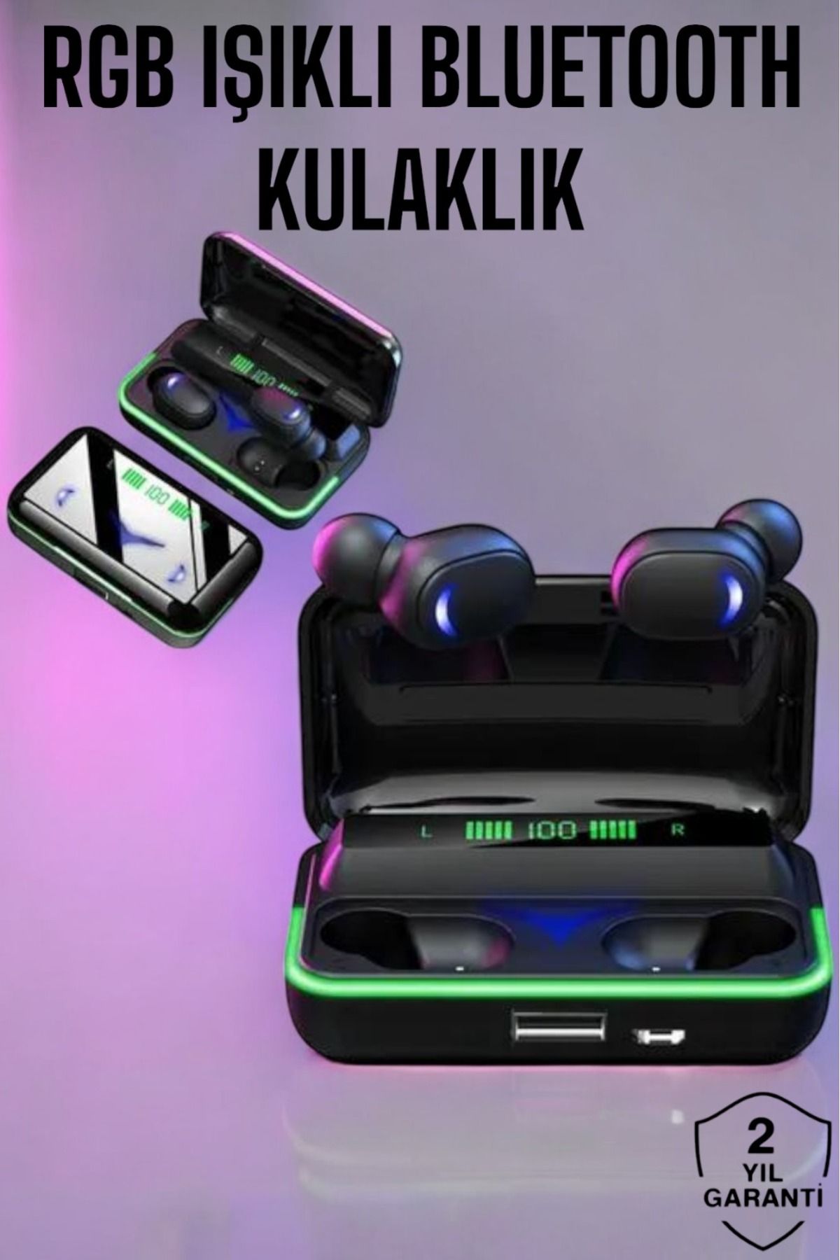 esey ticaret Powerbank Özellikli Kablosuz Bluetooth Kulaklık RGB Işıklı